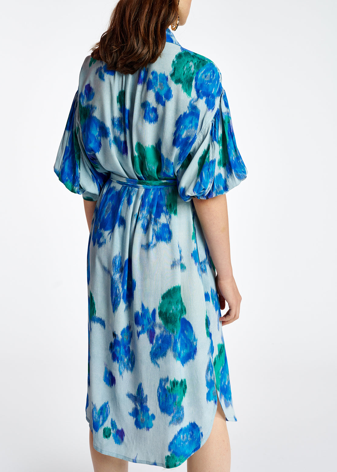Light blue, blue and green floral-print shirt dress RE—SSENTIEL | Essentiel second hand