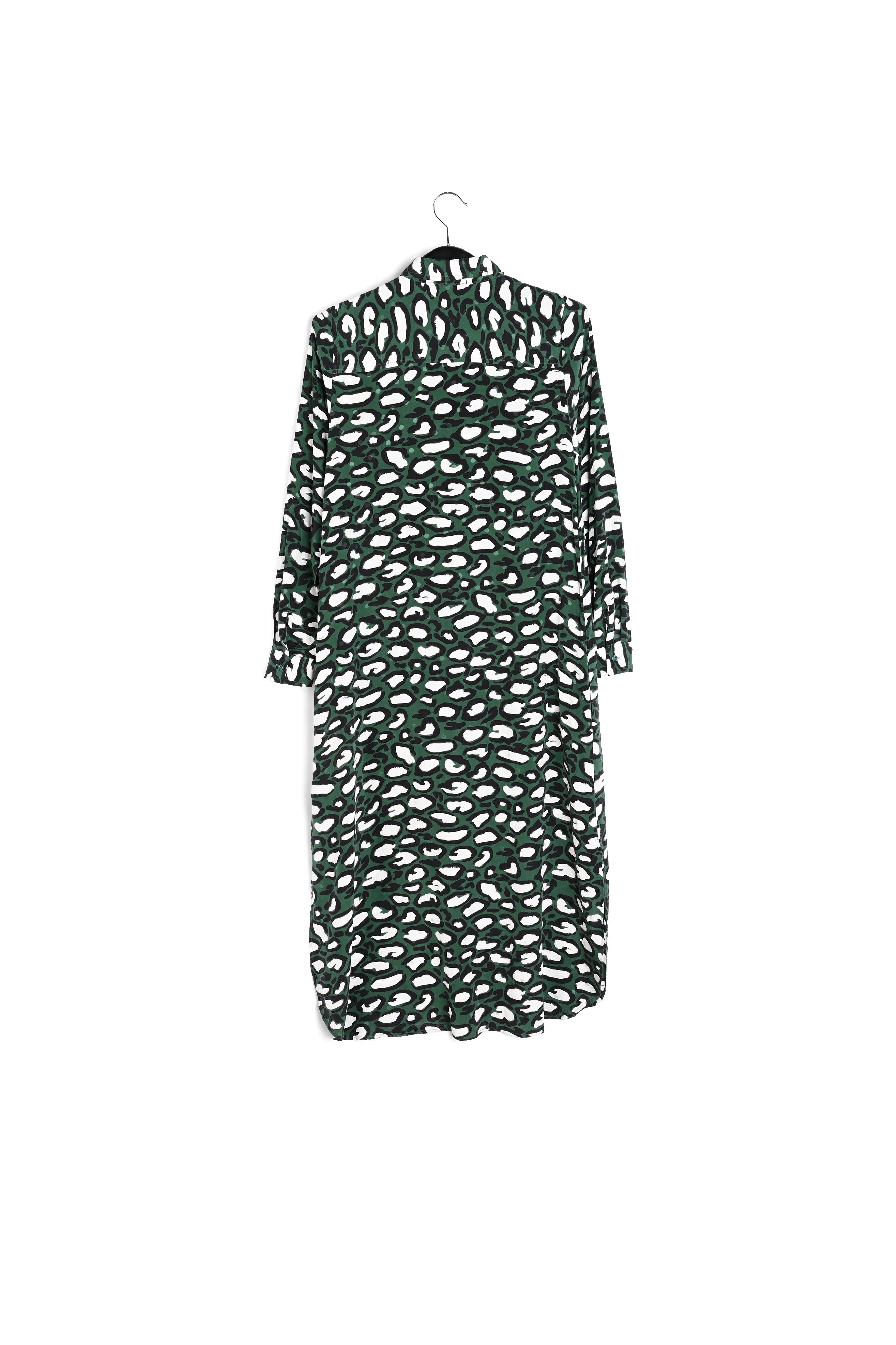 Flesgroene zijden hemdjurk met luipaardprint RE—SSENTIEL | Essentiel second hand