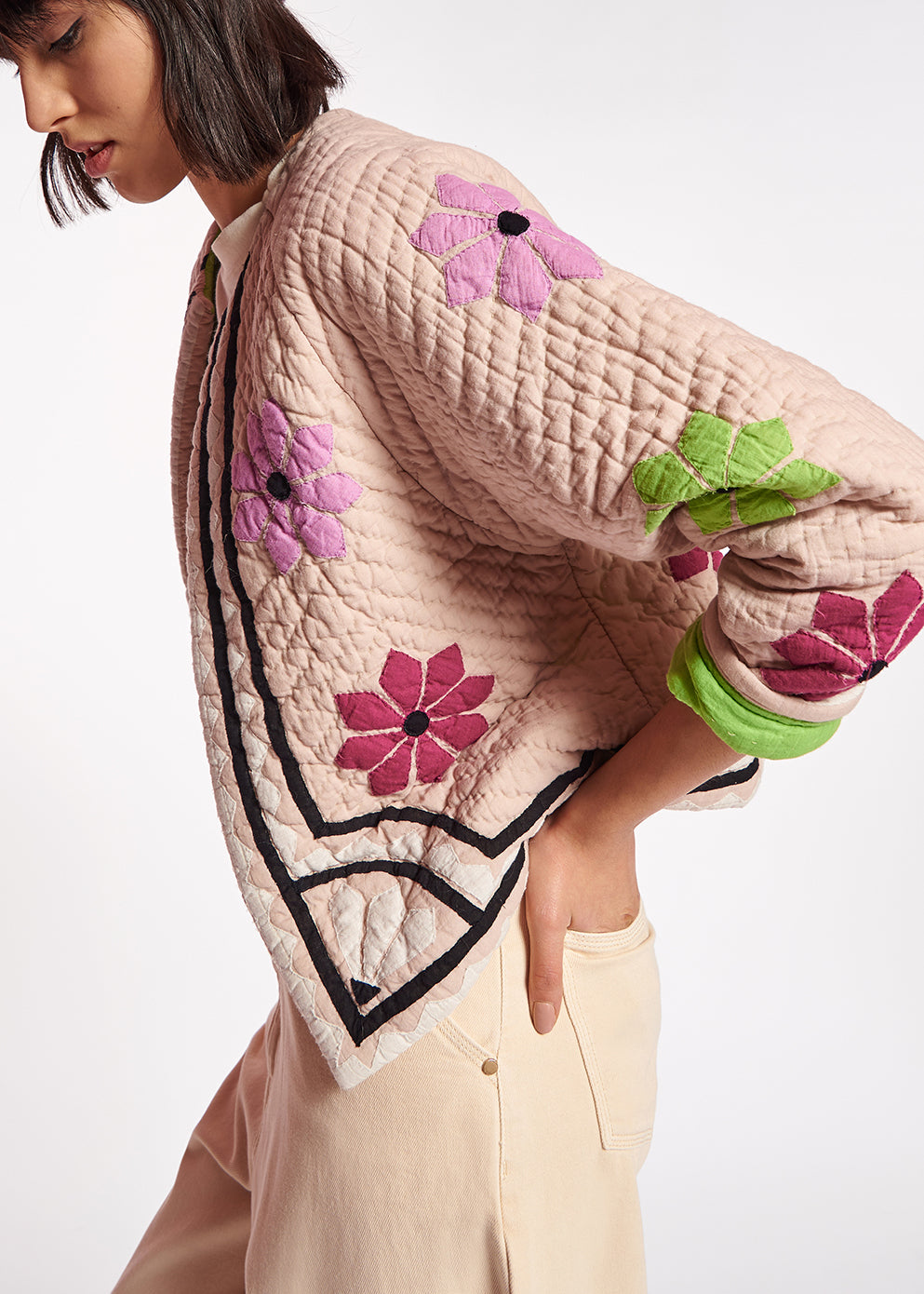 Off-white quilted jacket with flower patches RE—SSENTIEL | Essentiel second hand