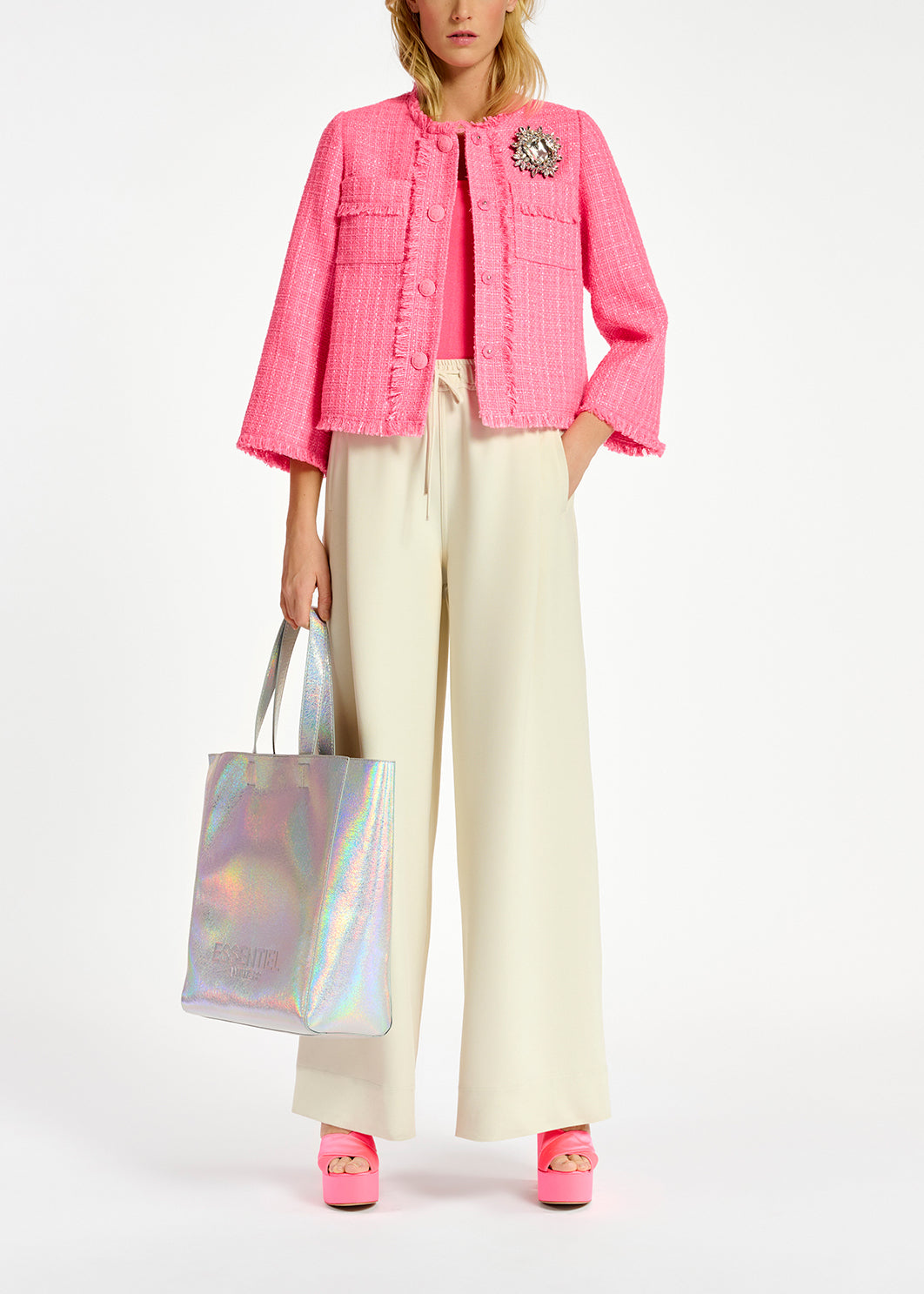 Gebreide strapless top in fluoroze RE—SSENTIEL | Essentiel second hand