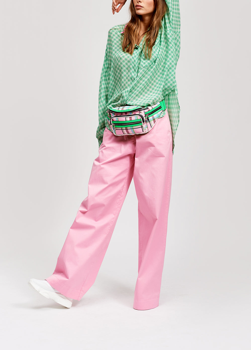 Green and white large check oversized shirt with sequined collar RE—SSENTIEL | Essentiel second hand