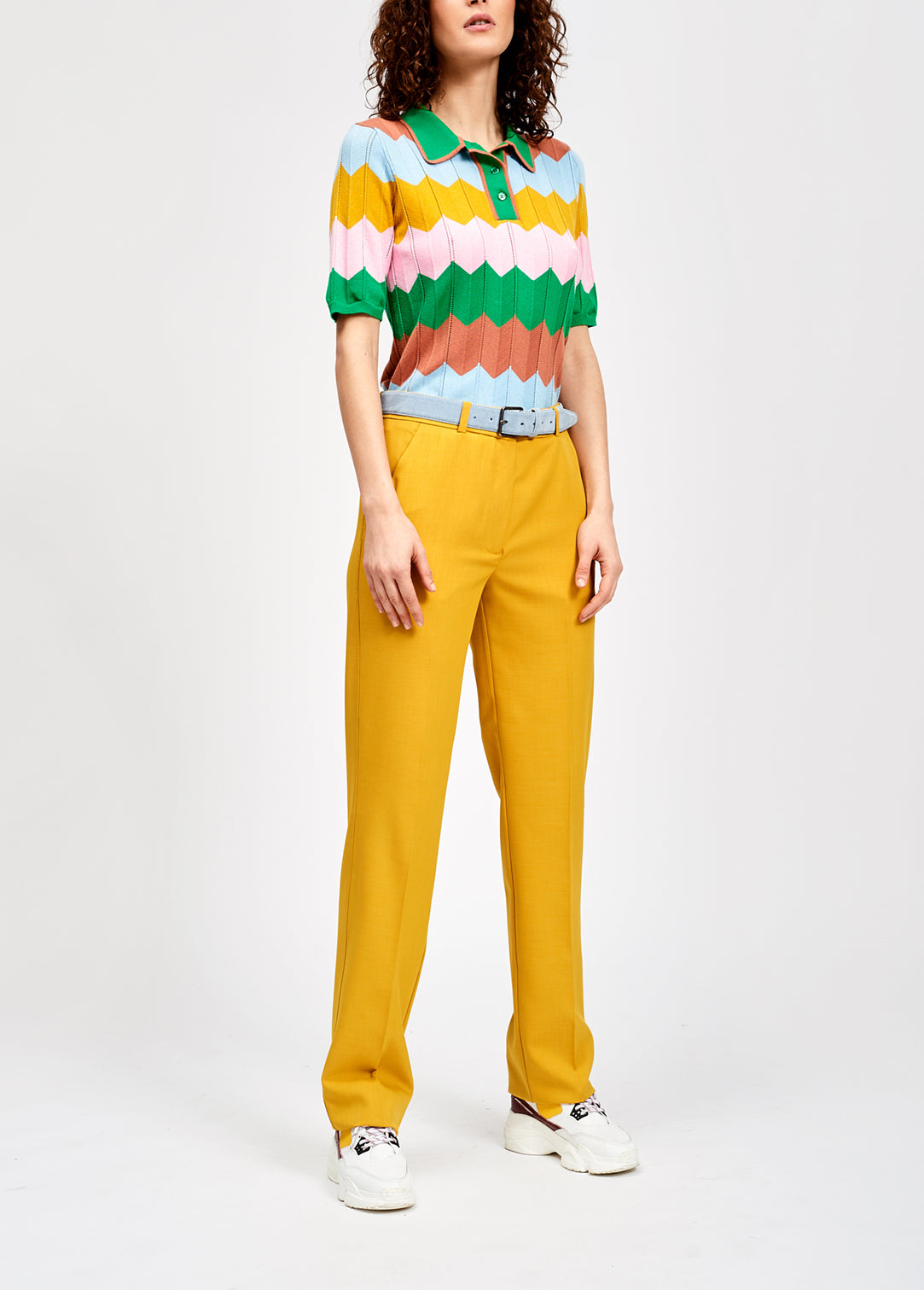 Multicolored zigzag pattern knitted polo shirt RE—SSENTIEL | Essentiel second hand