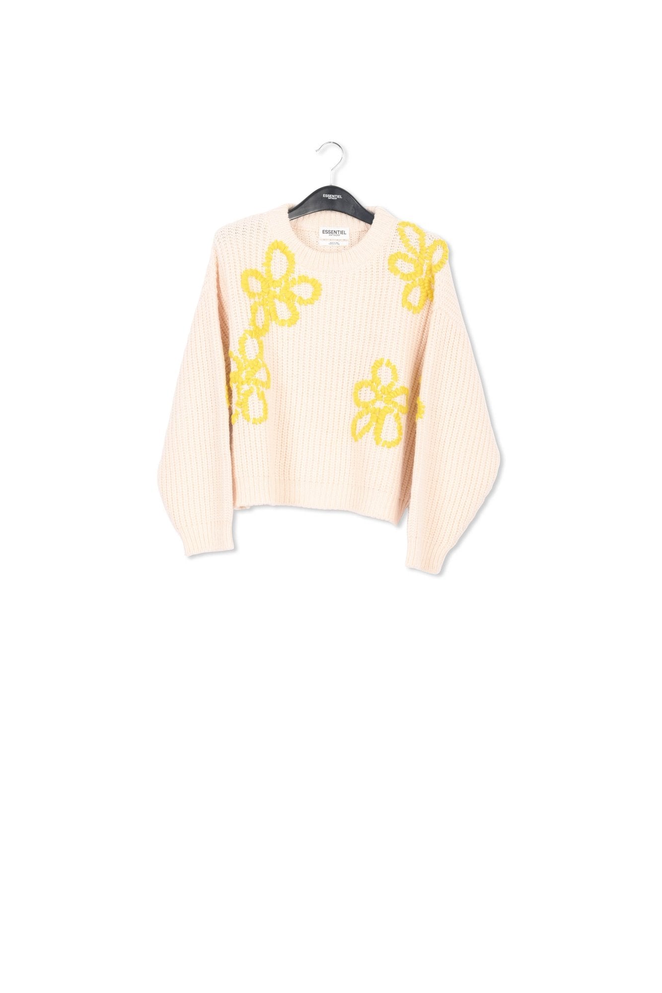 Ecru knit sweater with floral embroideries RE—SSENTIEL | Essentiel second hand