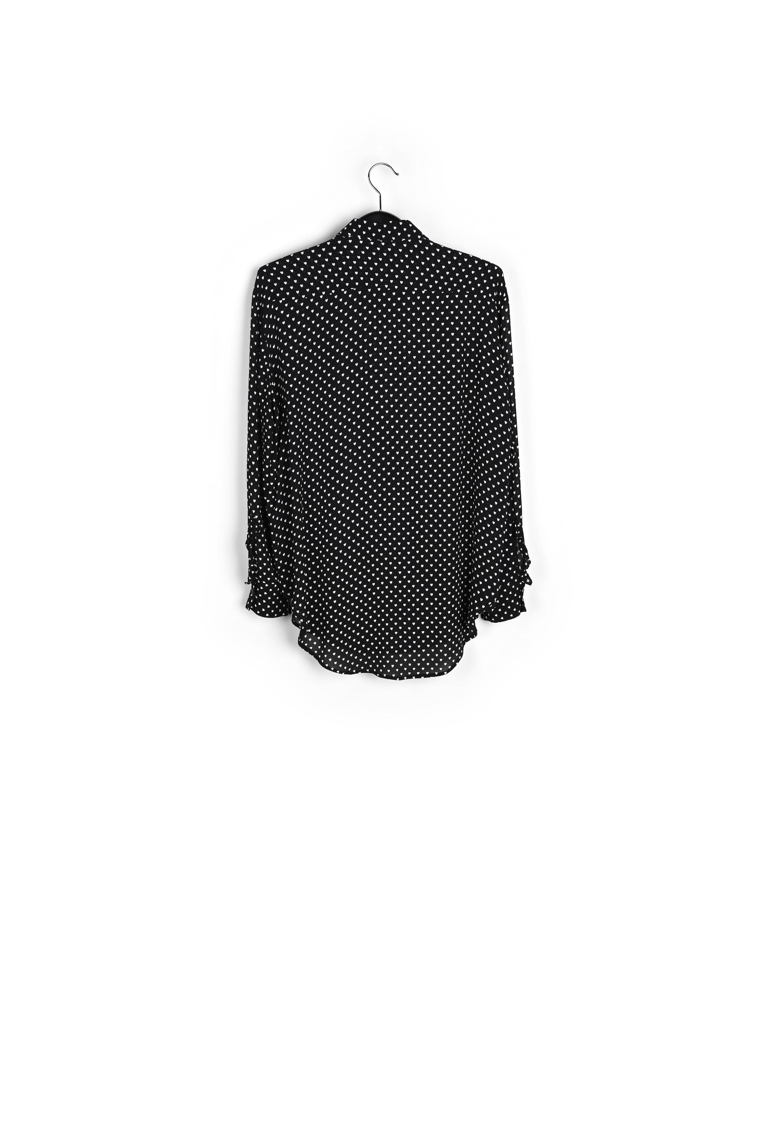 Zwart hemd met ruches en hartenprint RE—SSENTIEL | Essentiel second hand