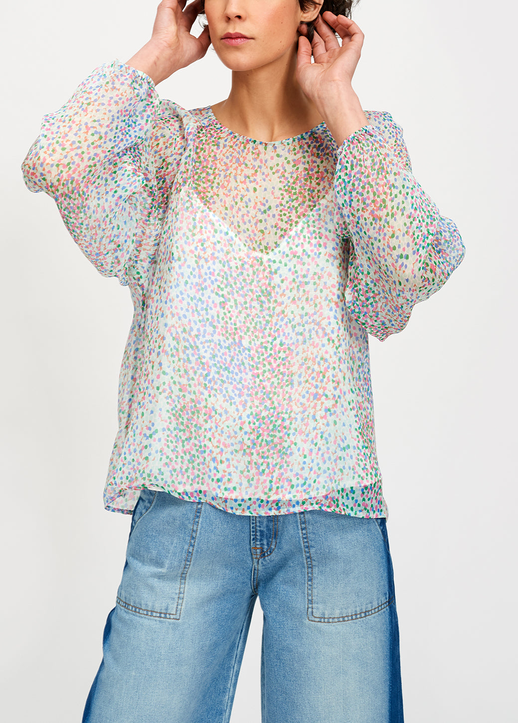Light sheer silk top with dot print RE—SSENTIEL | Essentiel second hand