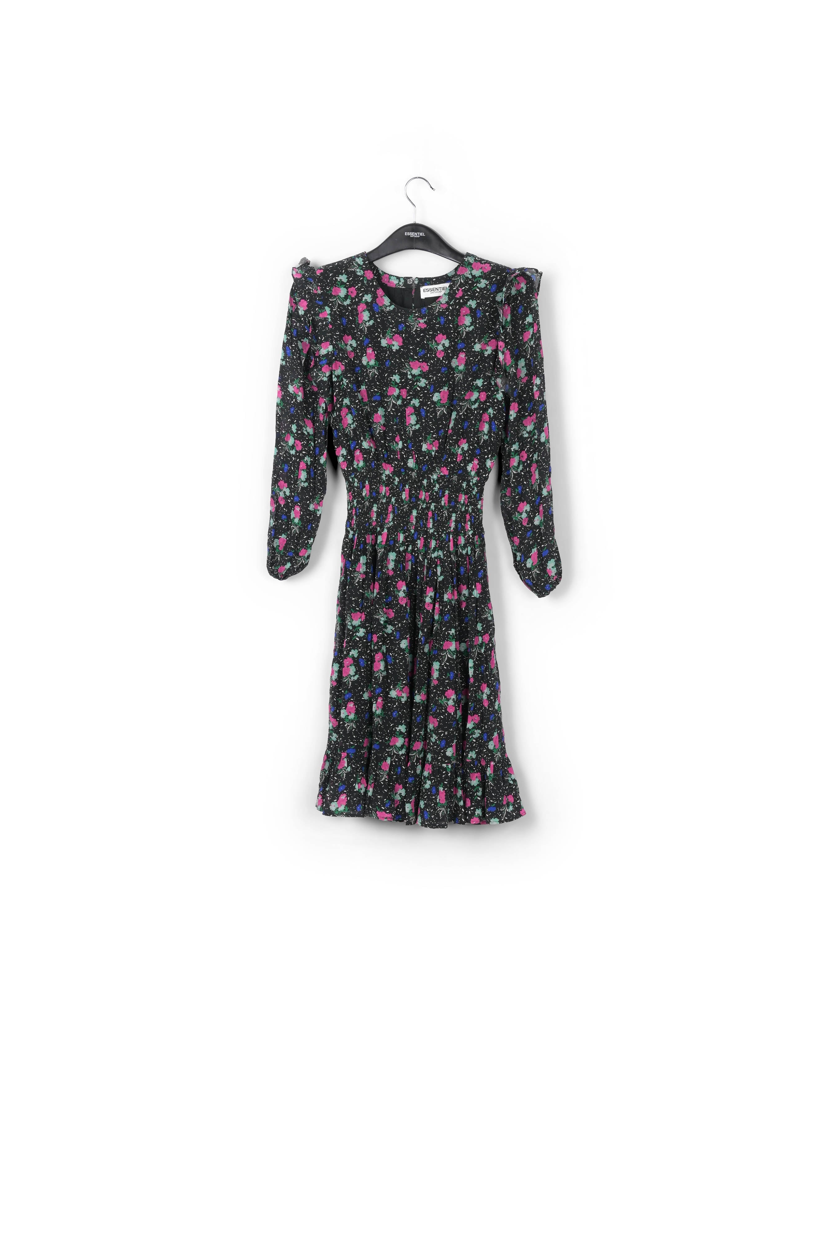 Black floral-print midi dress RE—SSENTIEL | Essentiel second hand