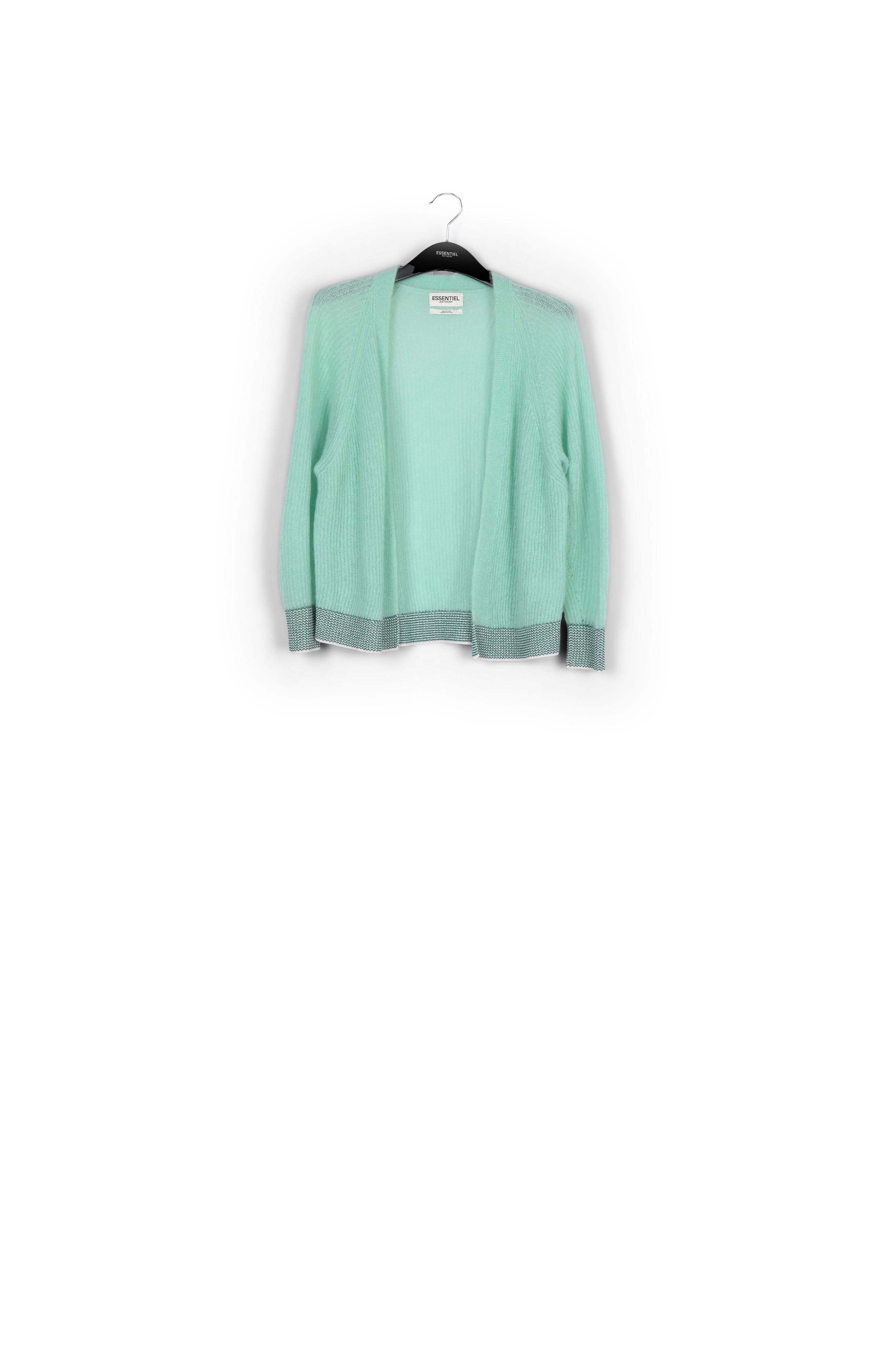 Turquoise ribbed open cardigan with accentuated trims RE—SSENTIEL | Essentiel second hand