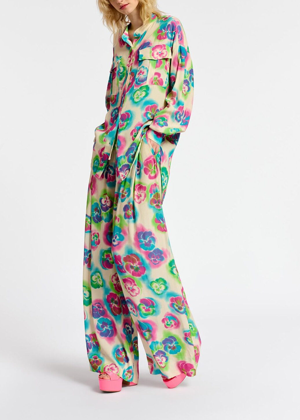 Multicolor oversized shirt with floral print RE—SSENTIEL | Essentiel second hand