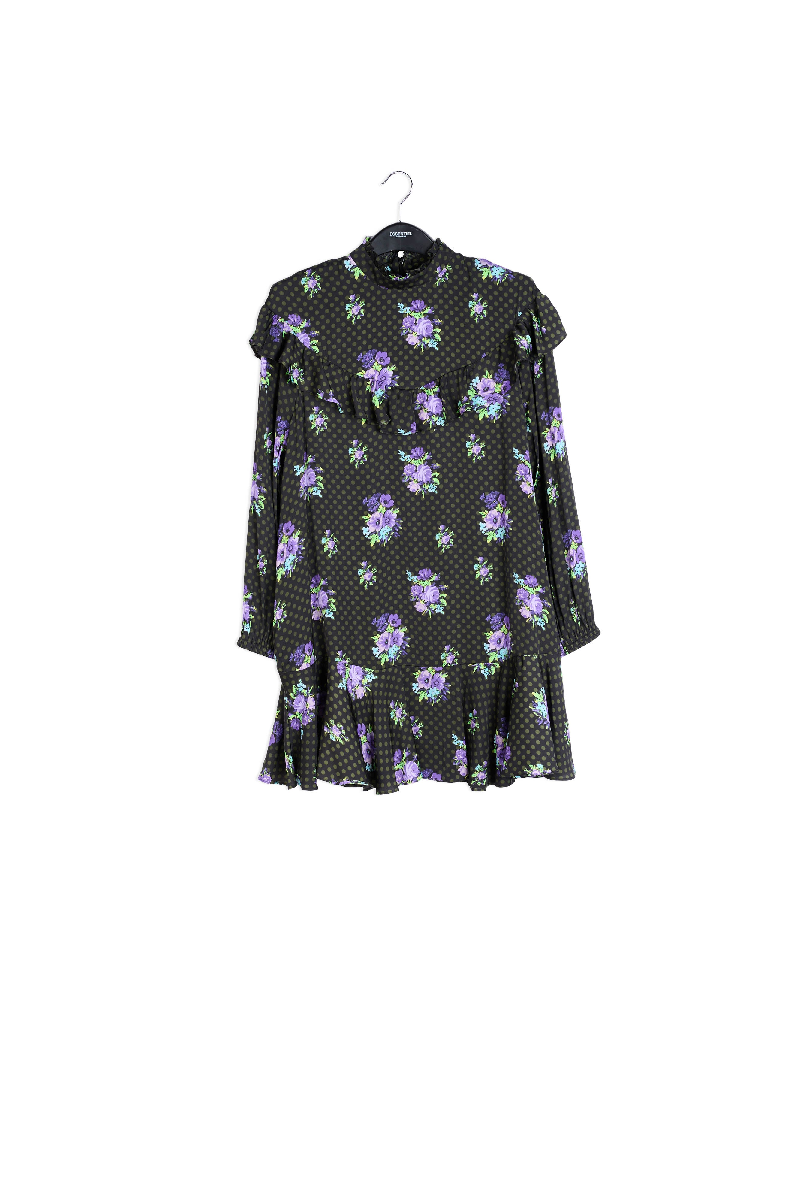 Black and purple ruffled a-line dress RE—SSENTIEL | Essentiel second hand