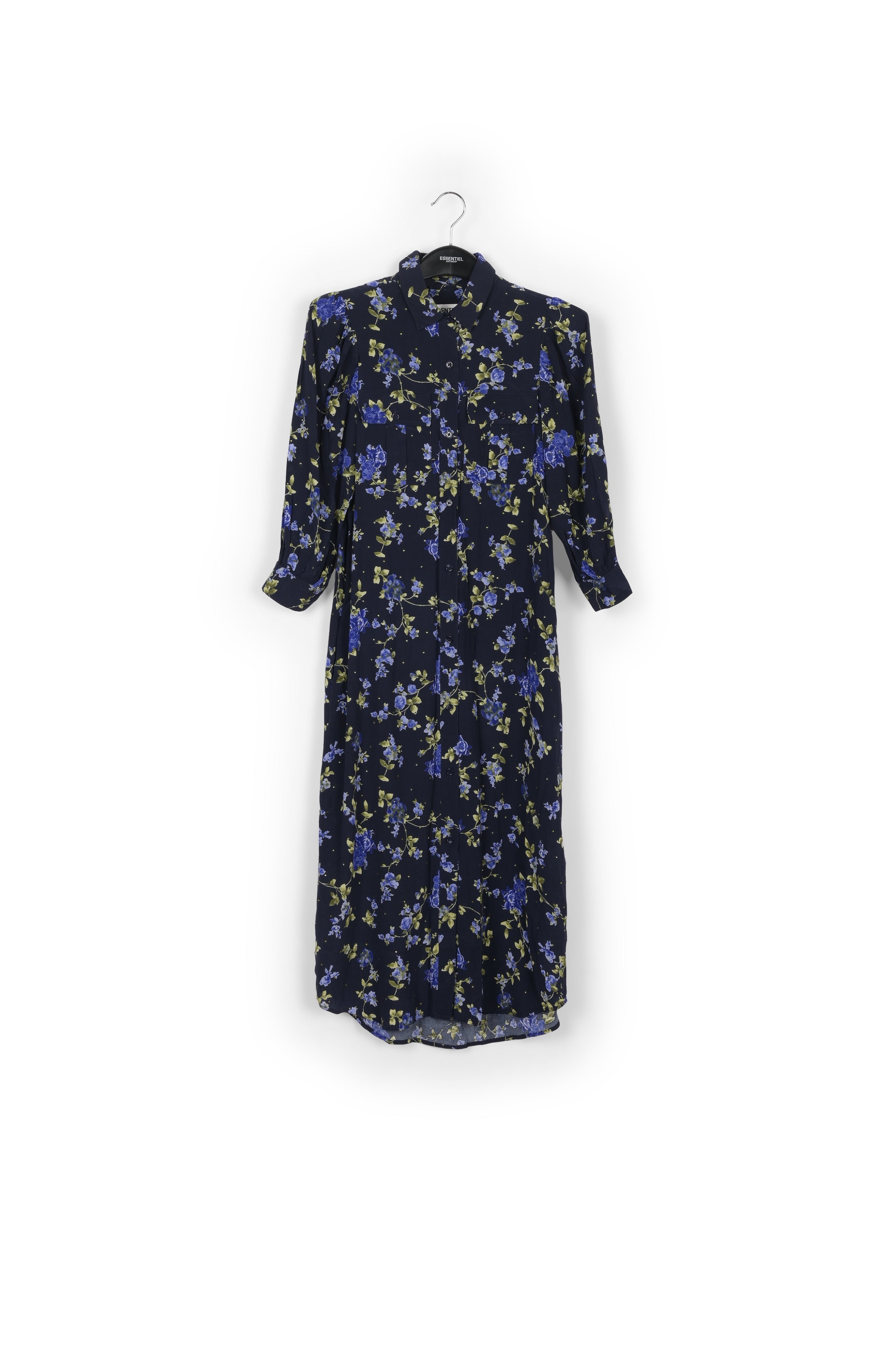 Dark blue floral print shirt dress RE—SSENTIEL | Essentiel second hand