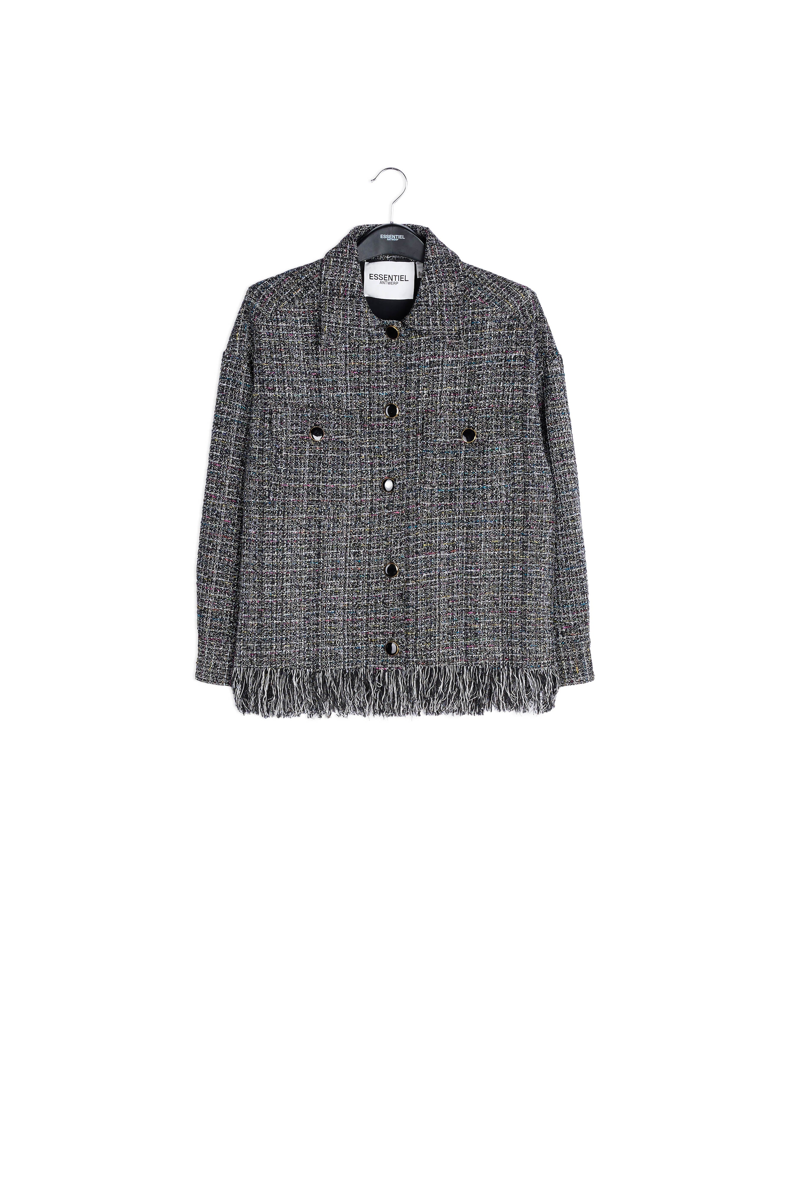 Black check jacket with fringed hem RE—SSENTIEL | Essentiel second hand