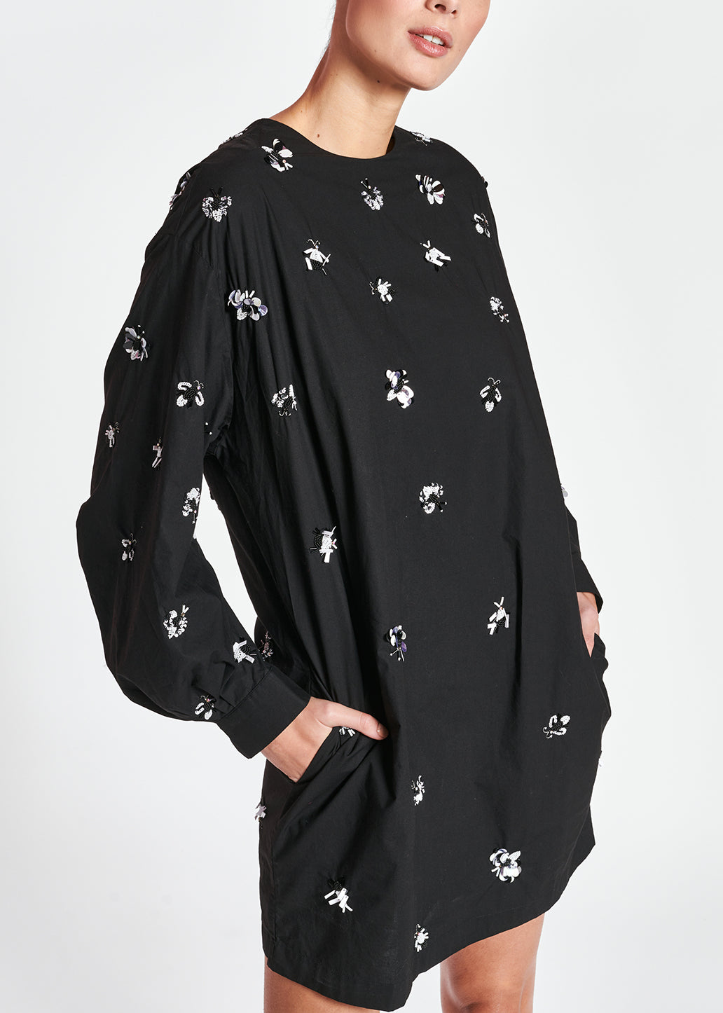 Black cotton-polin dress with sequin details RE—SSENTIEL | Essentiel second hand