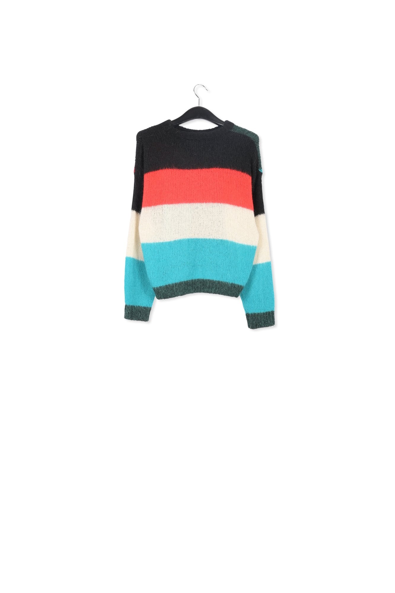 Pull en tricot intarsia vert foncé, bleu et rouge RE—SSENTIEL | Essentiel second hand