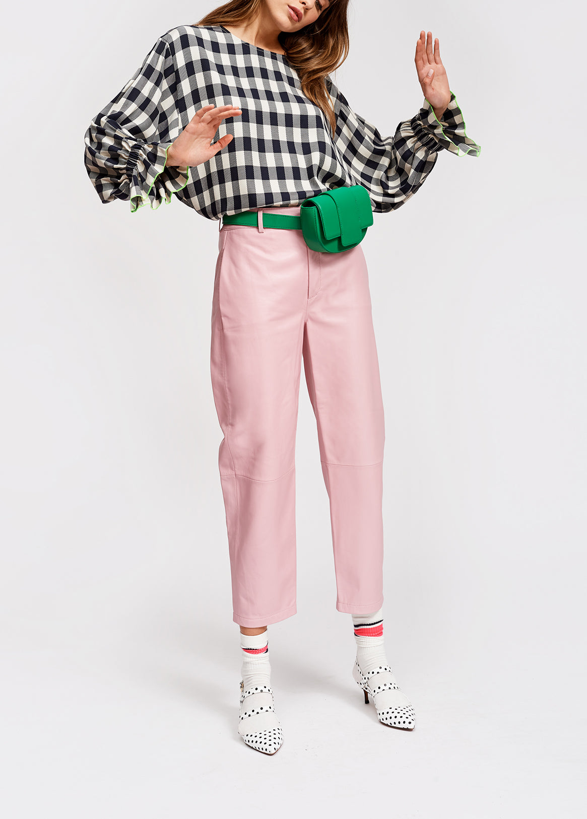 Black and off-white plaid top with three-quarter sleeves RE—SSENTIEL | Essentiel second hand