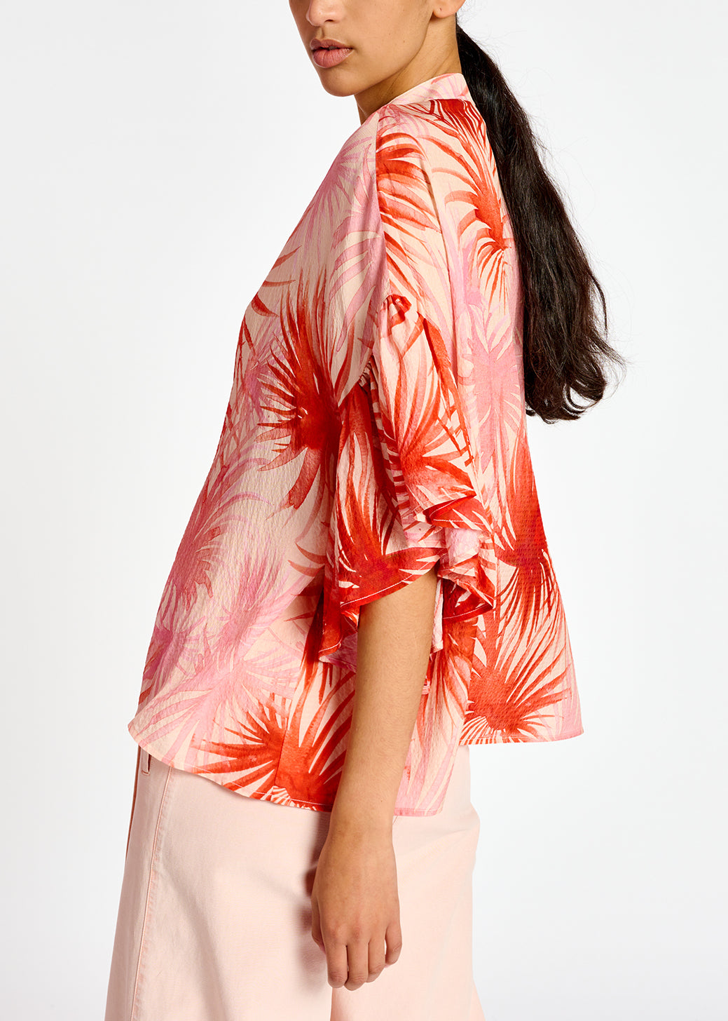 Top à  volants orange imprimé de feuilles de palmier RE—SSENTIEL | Essentiel second hand