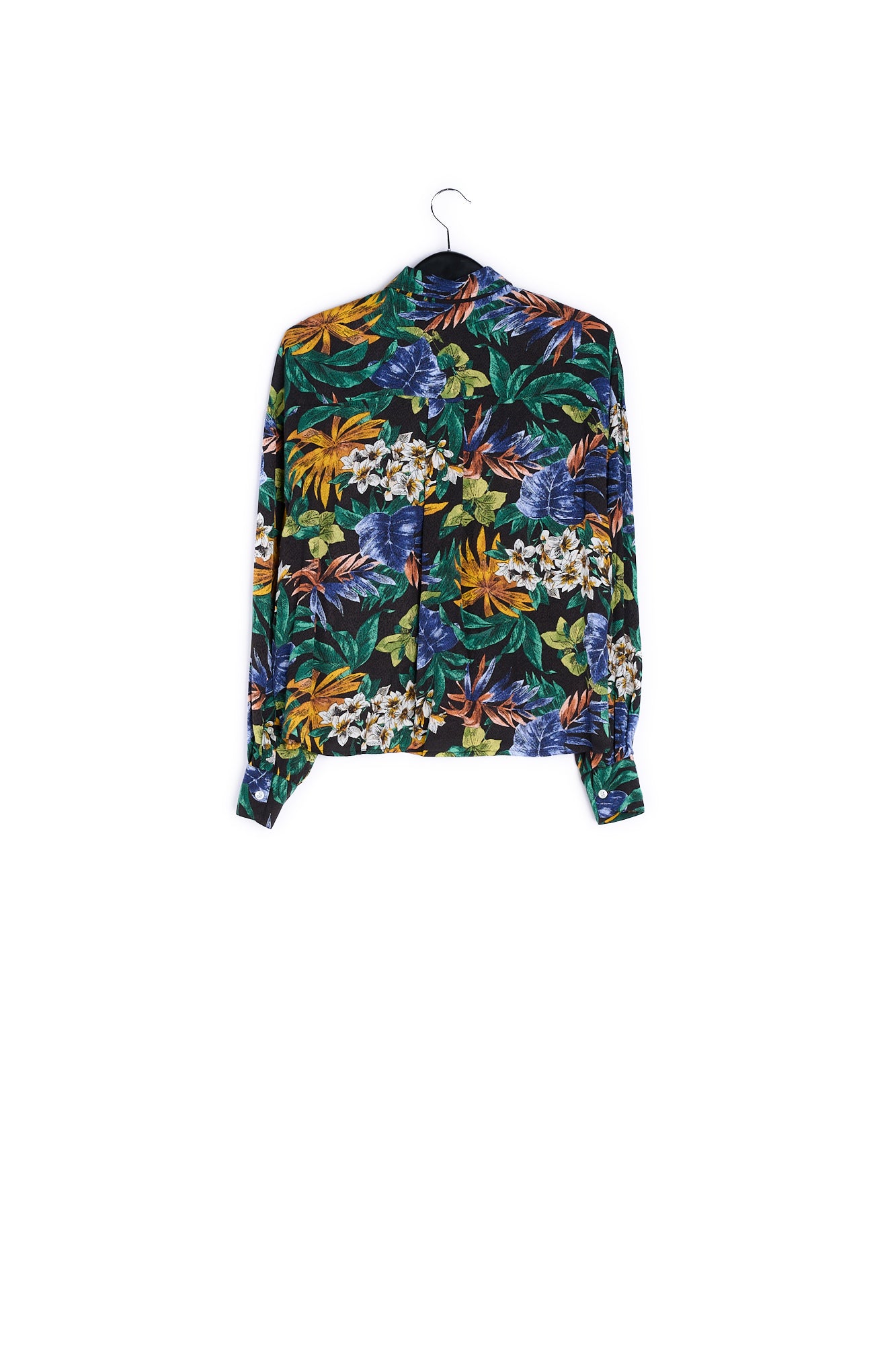 Black oversized shirt with colorful floral print RE—SSENTIEL | Essentiel second hand