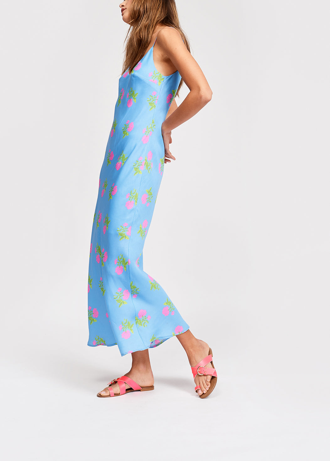 Blue floral print maxi slip dress RE—SSENTIEL | Essentiel second hand