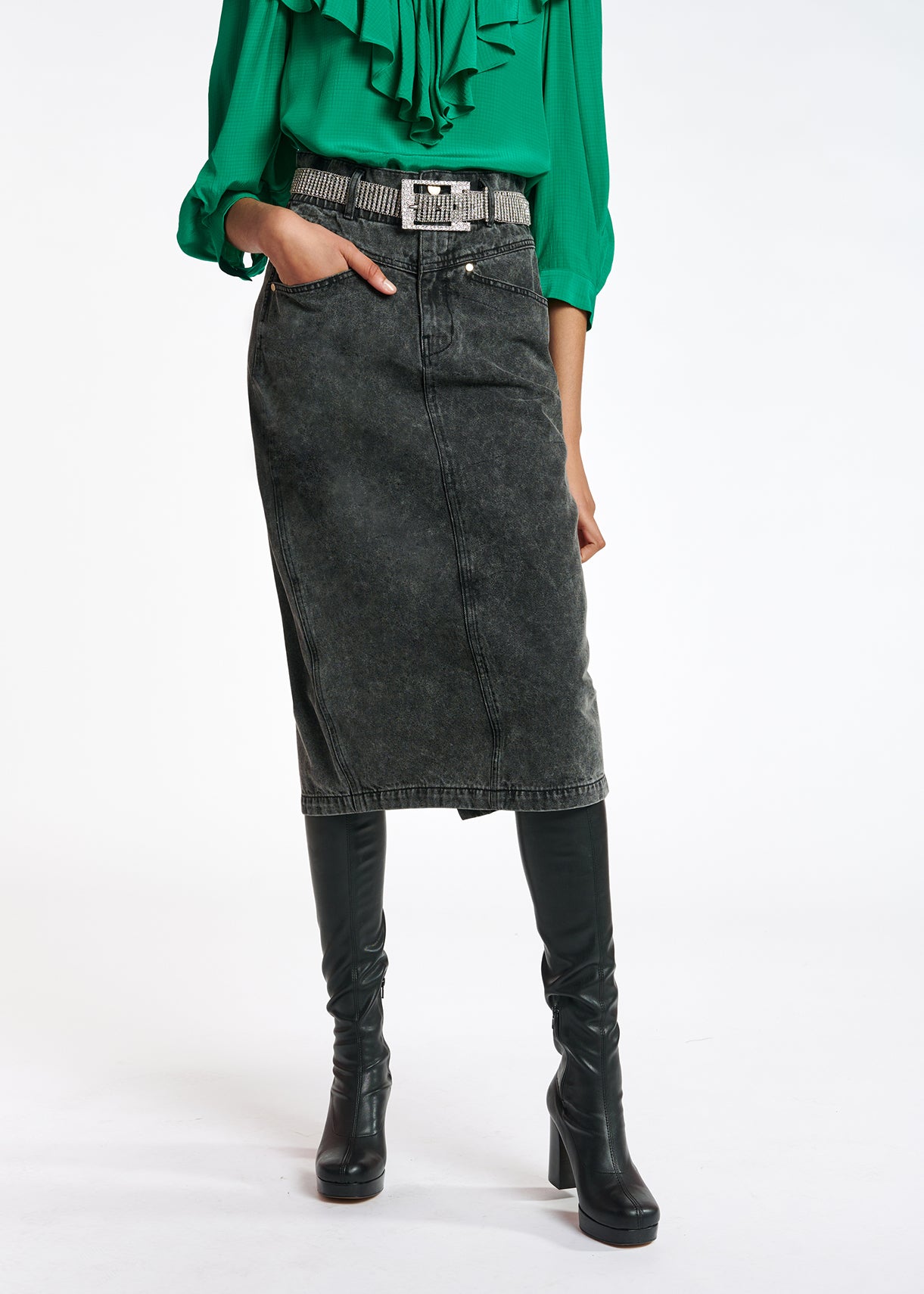 Dark grey denim pencil skirt RE—SSENTIEL | Essentiel second hand