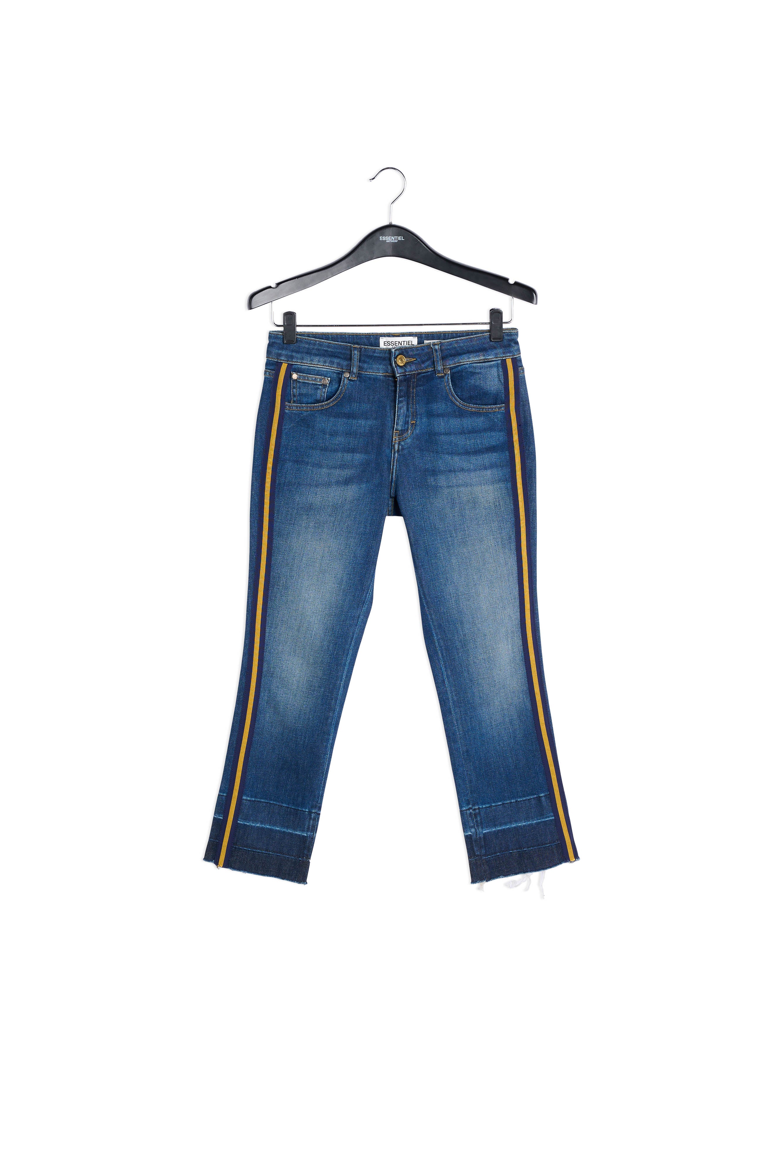 Blauwe slim jeans met gele zijstreep RE—SSENTIEL | Essentiel second hand