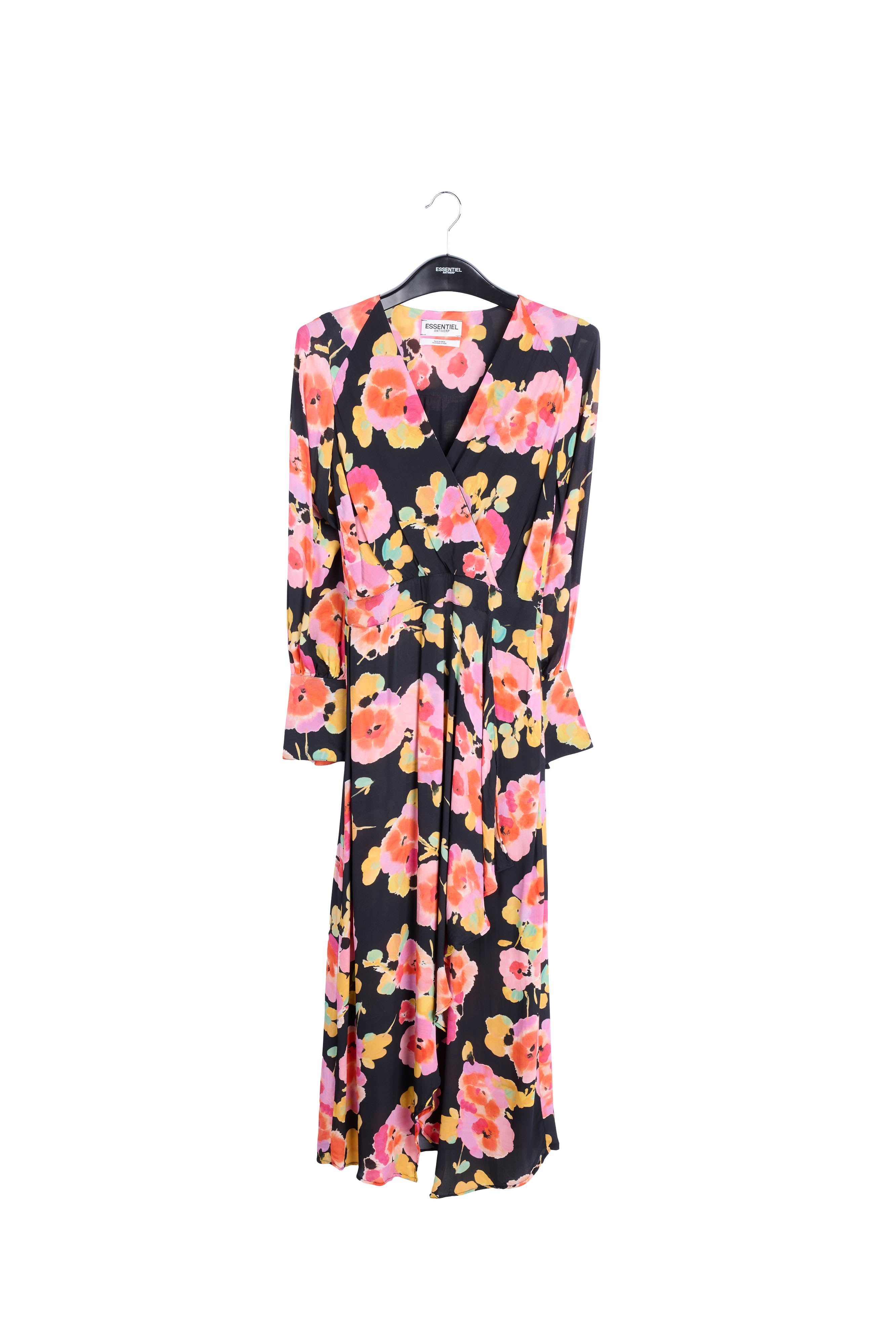 Robe midi noire à imprimé floral RE—SSENTIEL | Essentiel second hand