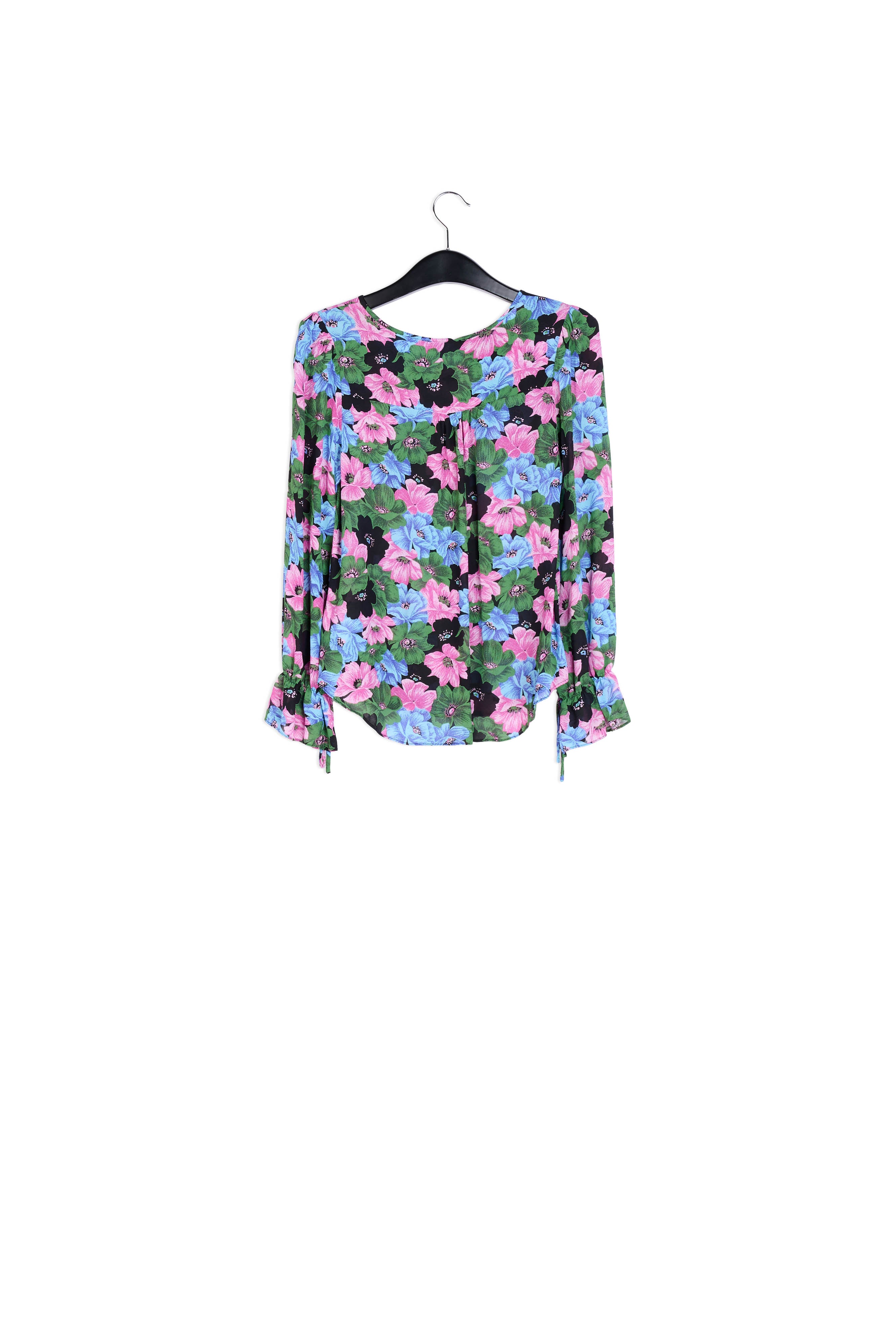 Blouse met roze, lichtblauwe en flesgroene bloemenprint RE—SSENTIEL | Essentiel second hand
