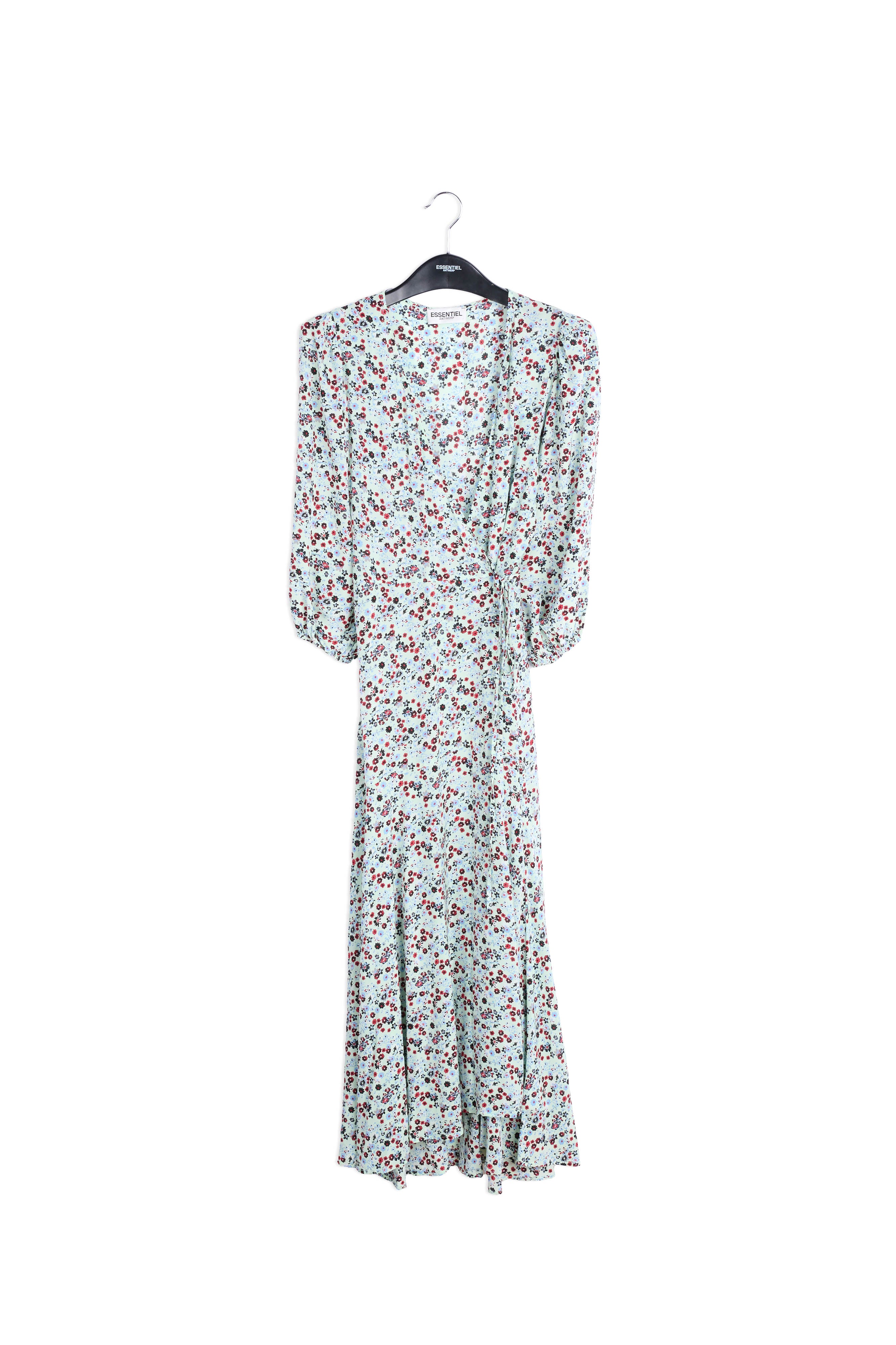Robe maxi cache-cœur vert menthe à imprimé floral RE—SSENTIEL | Essentiel second hand