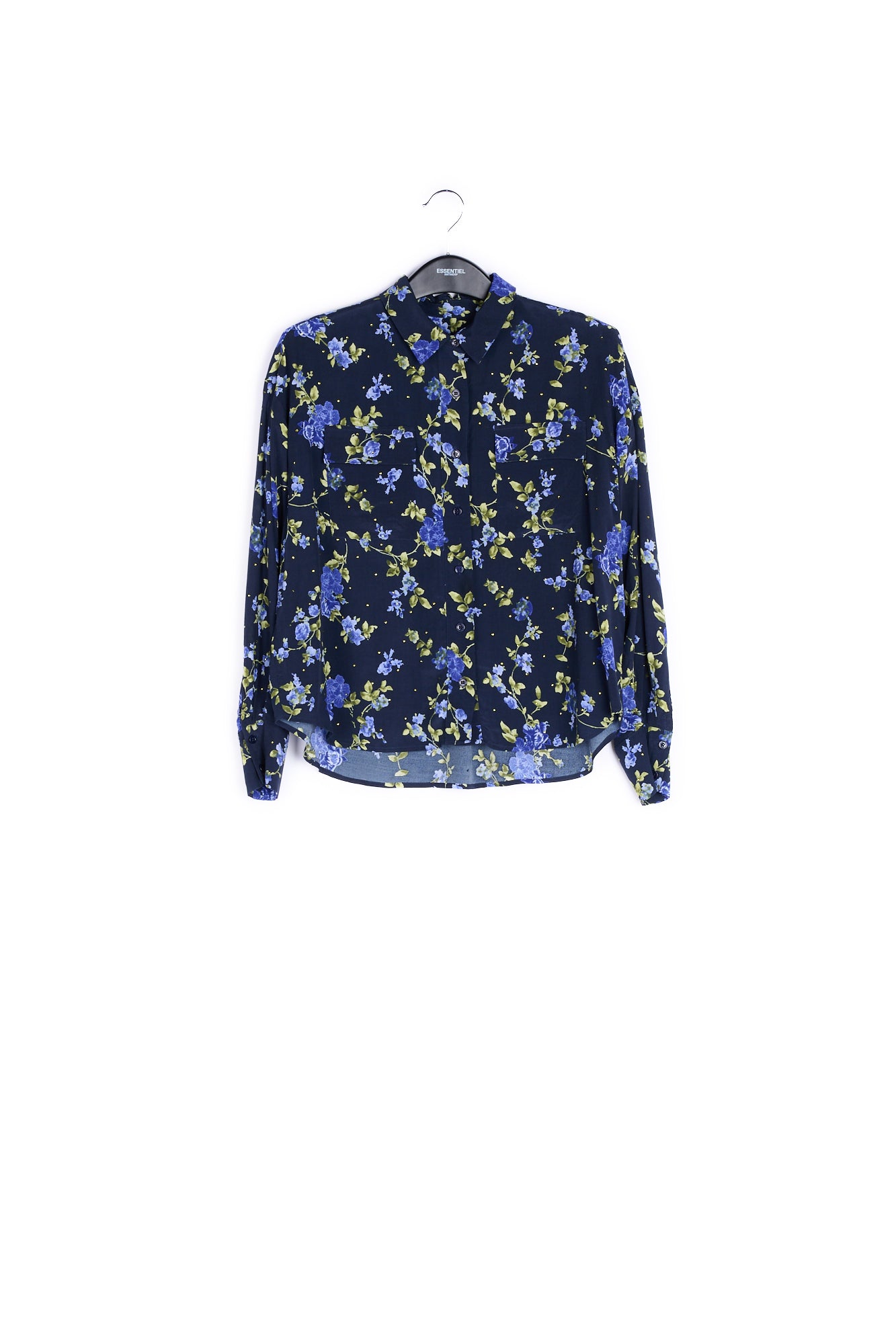 Dark bluefloral print shirt with rhinestones RE—SSENTIEL | Essentiel second hand