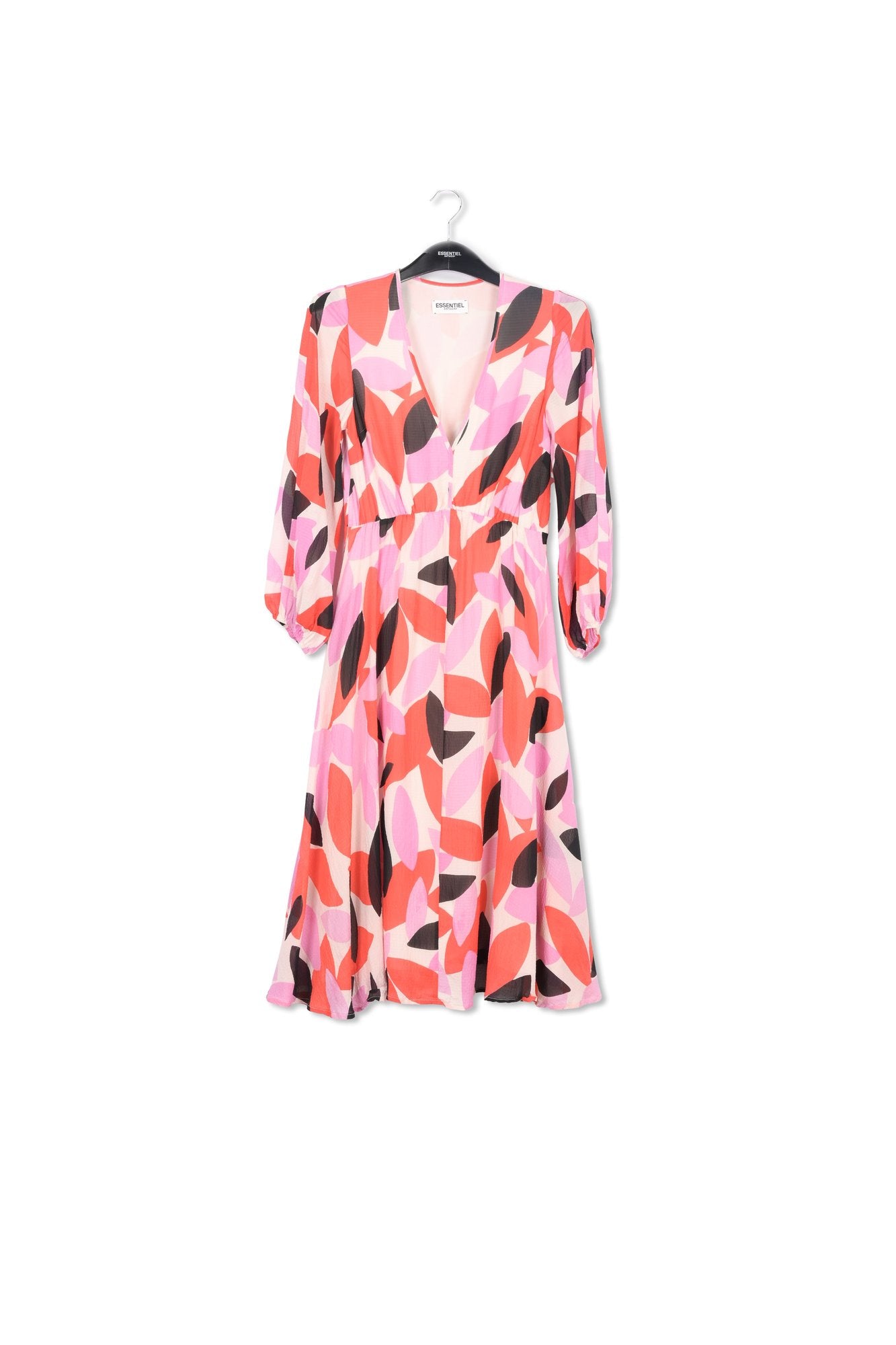 Robe midi à  imprimé abstrait blanc cassé, rouge et rose RE—SSENTIEL | Essentiel second hand