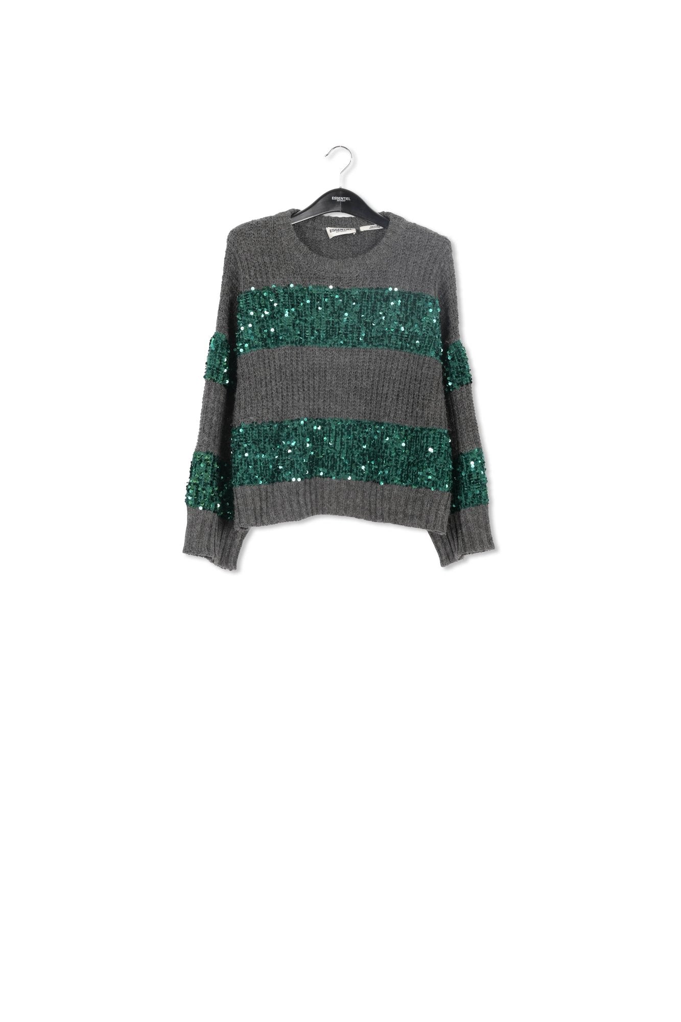 Dark grey and dark green knit sweater with sequin-embellished stripes RE—SSENTIEL | Essentiel second hand