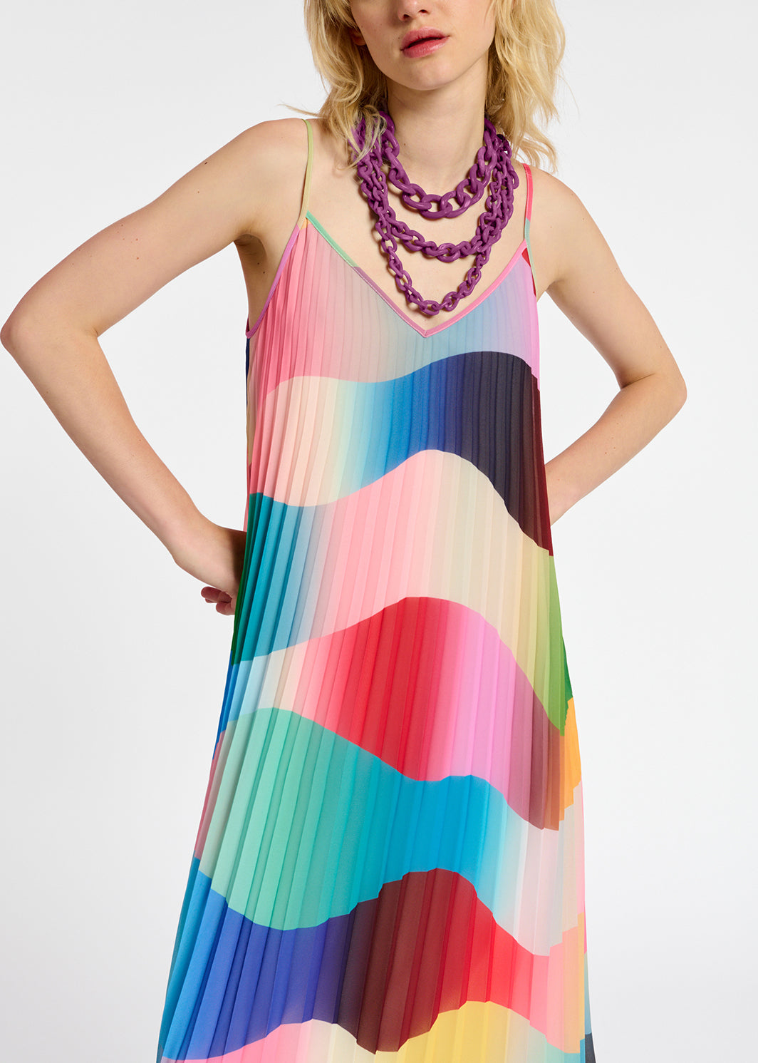 Multicolor graphic print plissé slip dress RE—SSENTIEL | Essentiel second hand