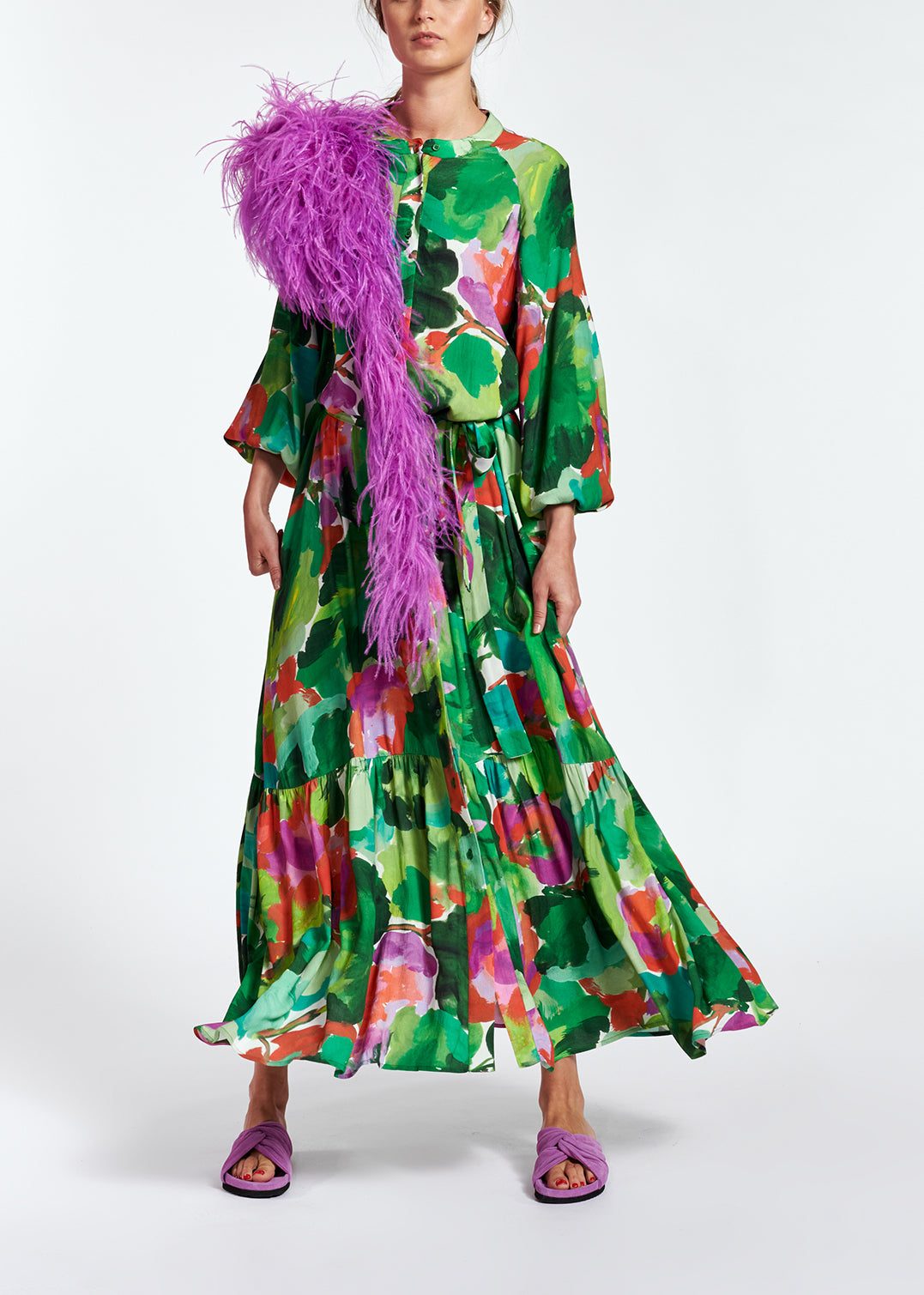 Green watercolor print maxi-length shirt dress RE—SSENTIEL | Essentiel second hand