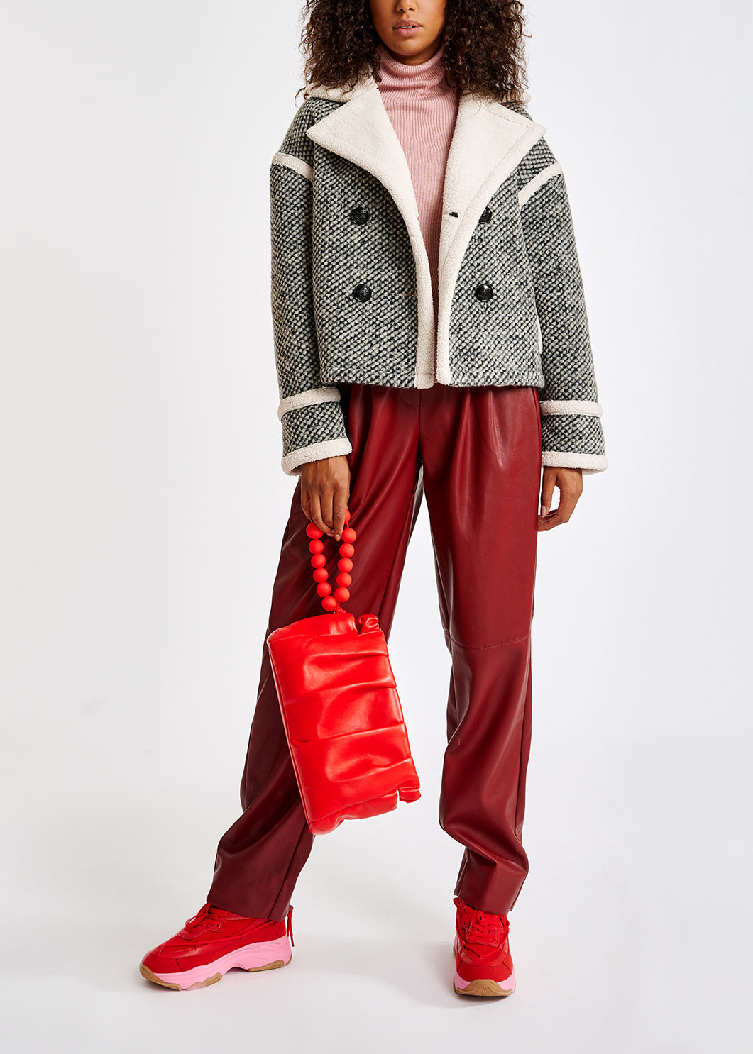 Black and off-white faux fur jacket RE—SSENTIEL | Essentiel second hand