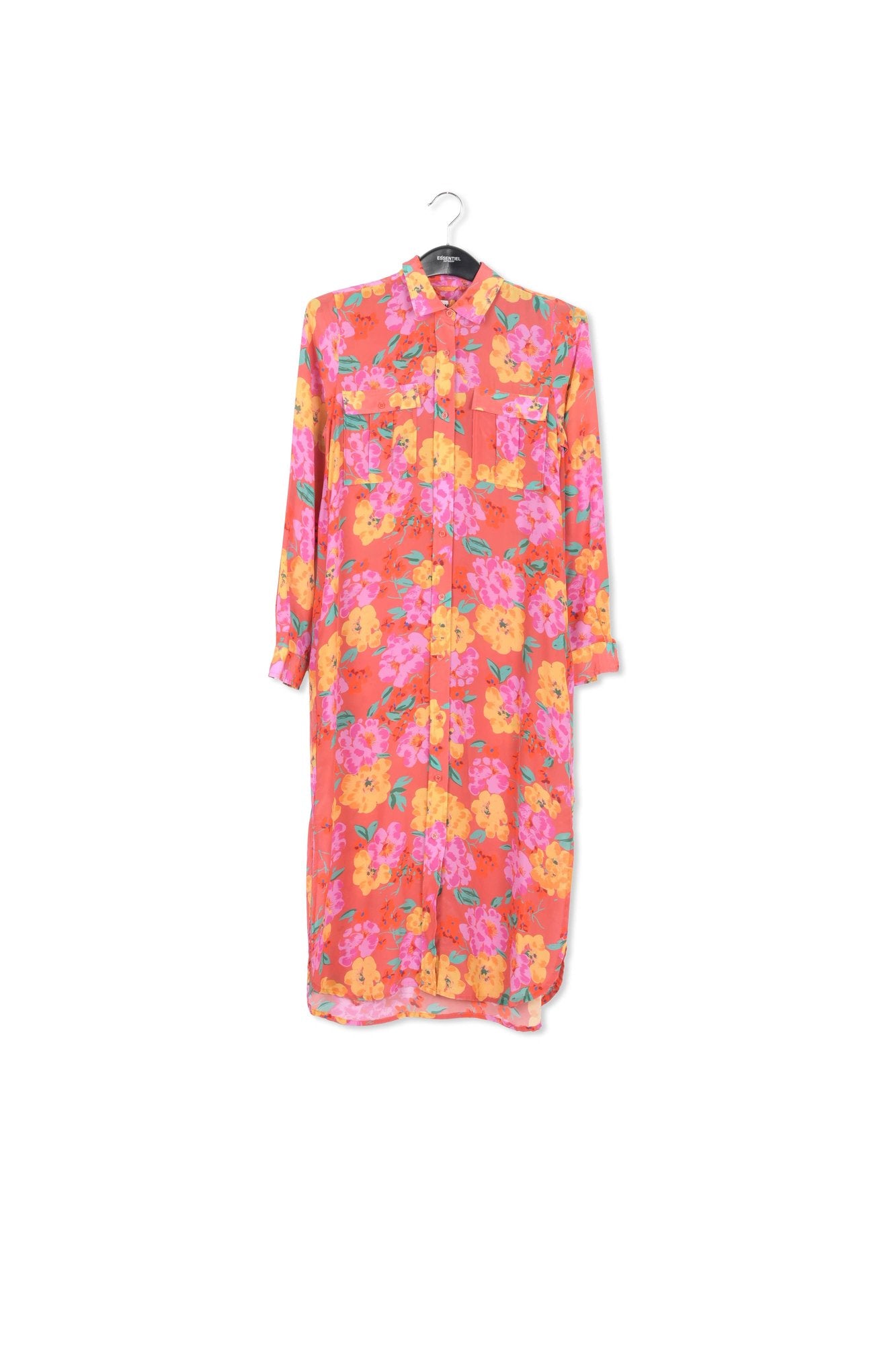 Coral floral-print silk shirt dress RE—SSENTIEL | Essentiel second hand