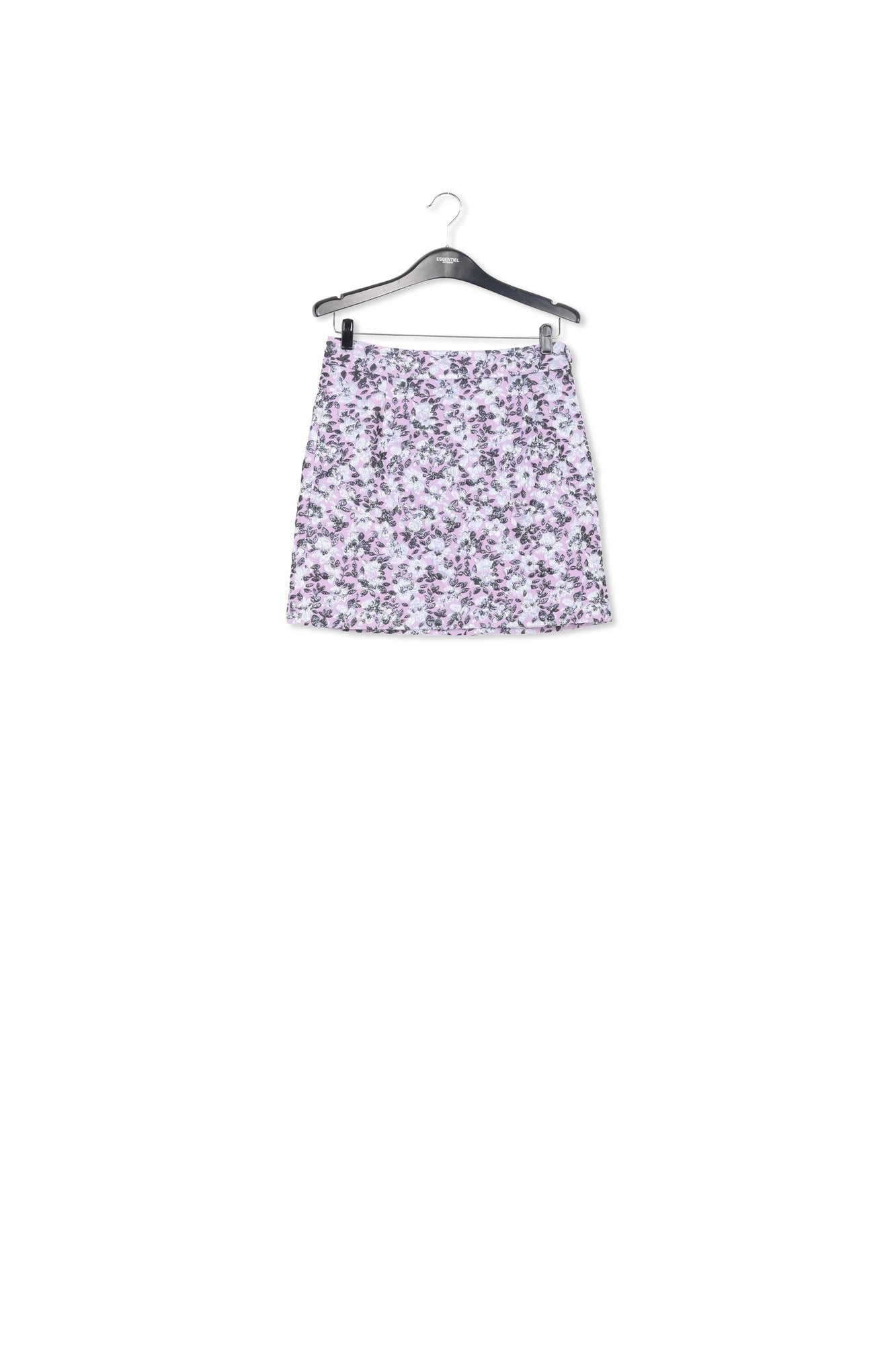 Lilac mini skirt with metallic floral motif RE—SSENTIEL | Essentiel second hand