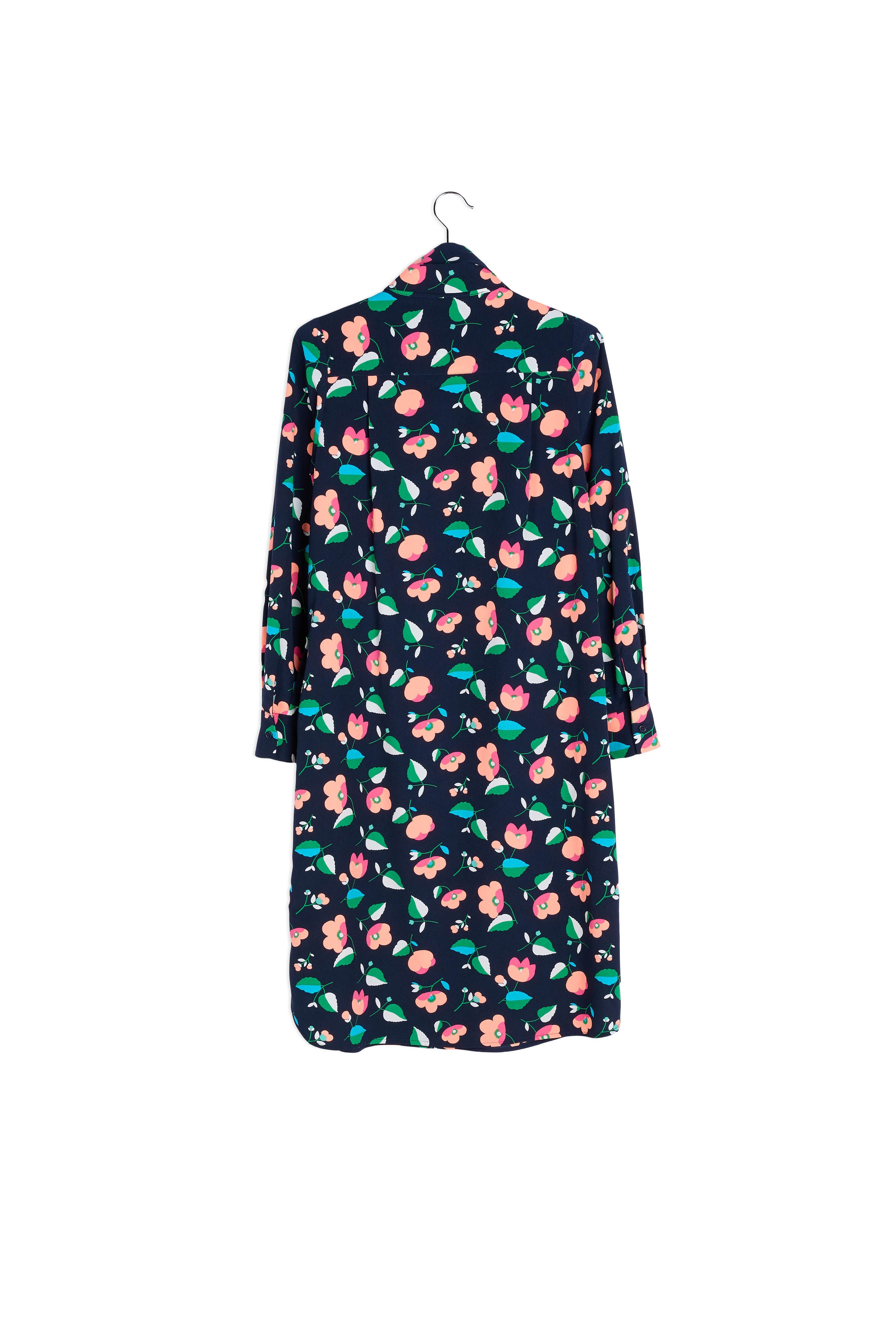 Marineblauwe overhemdjurk met bloemenprint RE—SSENTIEL | Essentiel second hand