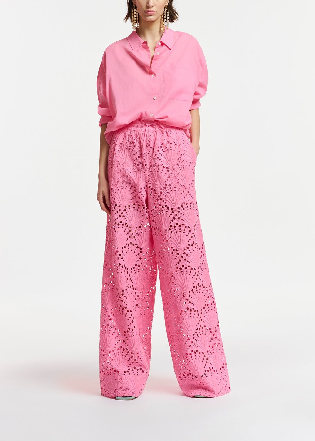 Pink oversized cotton-voile shirt RE—SSENTIEL | Essentiel second hand