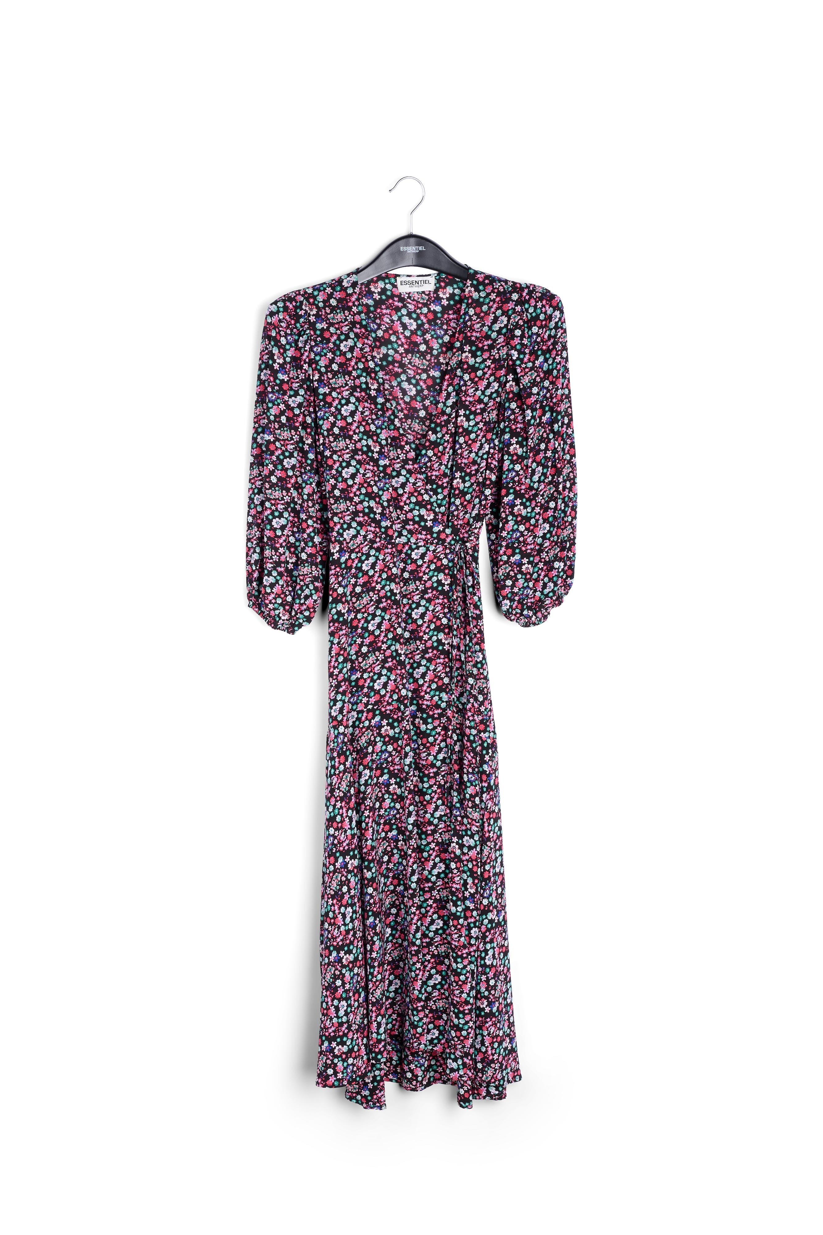 Zwarte maxiwikkeljurk met bloemenprint RE—SSENTIEL | Essentiel second hand