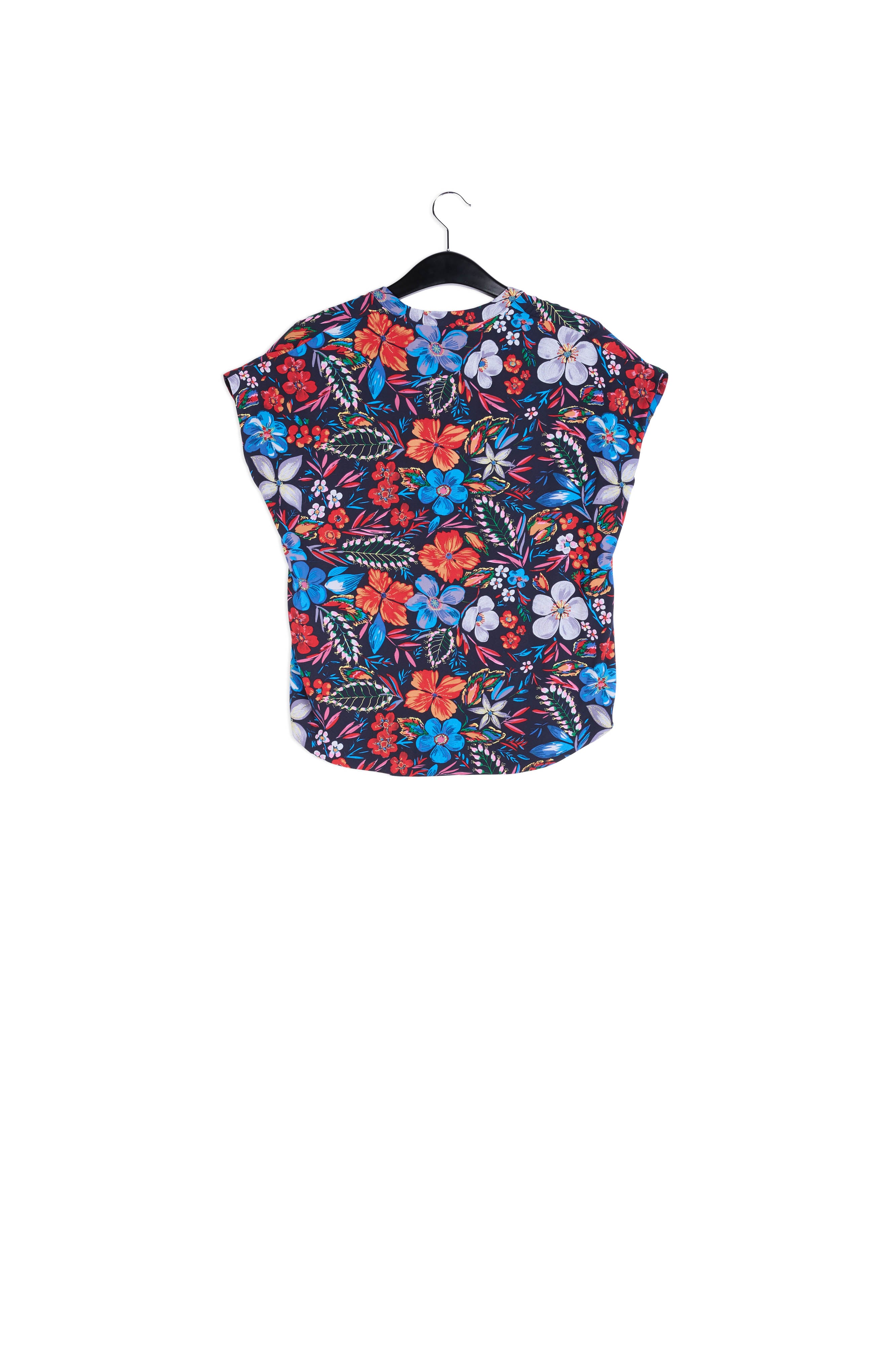 Dark blue floral V-neckline top RE—SSENTIEL | Essentiel second hand