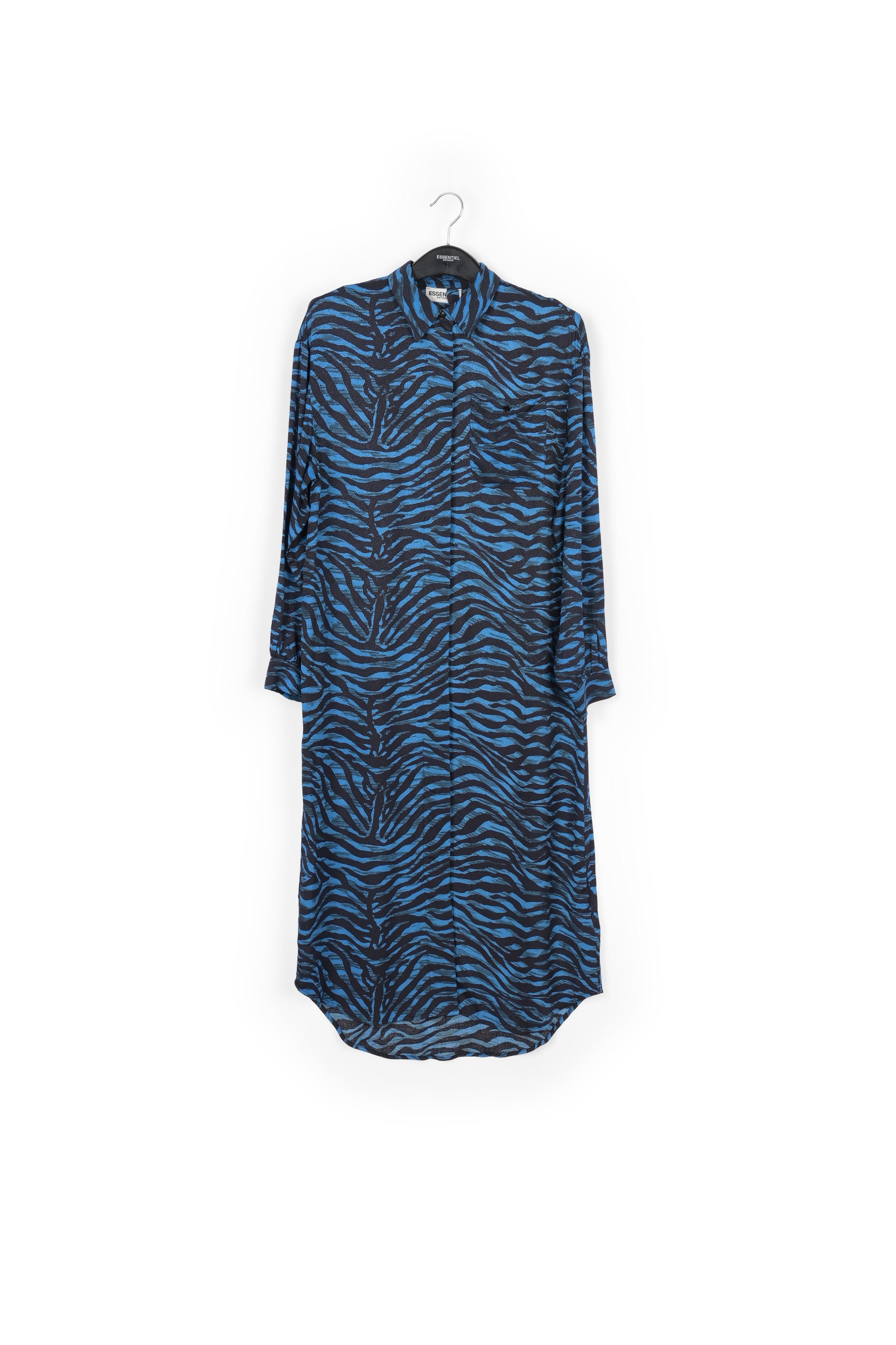 Black and blue zebra print midi shirt dress RE—SSENTIEL | Essentiel second hand