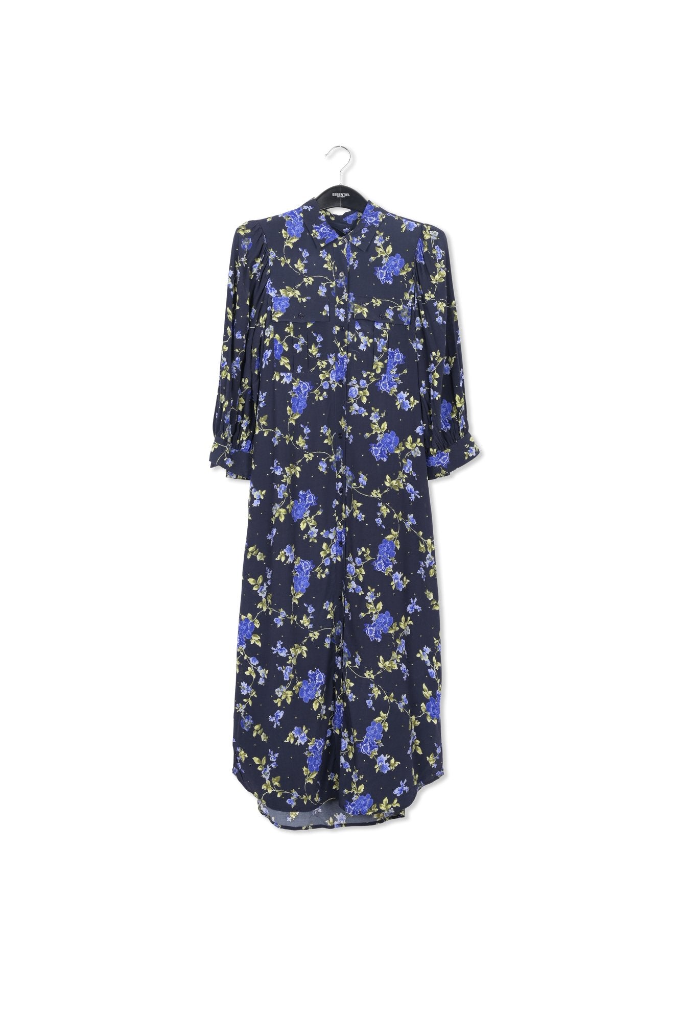 Robe chemise bleu foncé à  imprimé fleuri RE—SSENTIEL | Essentiel second hand