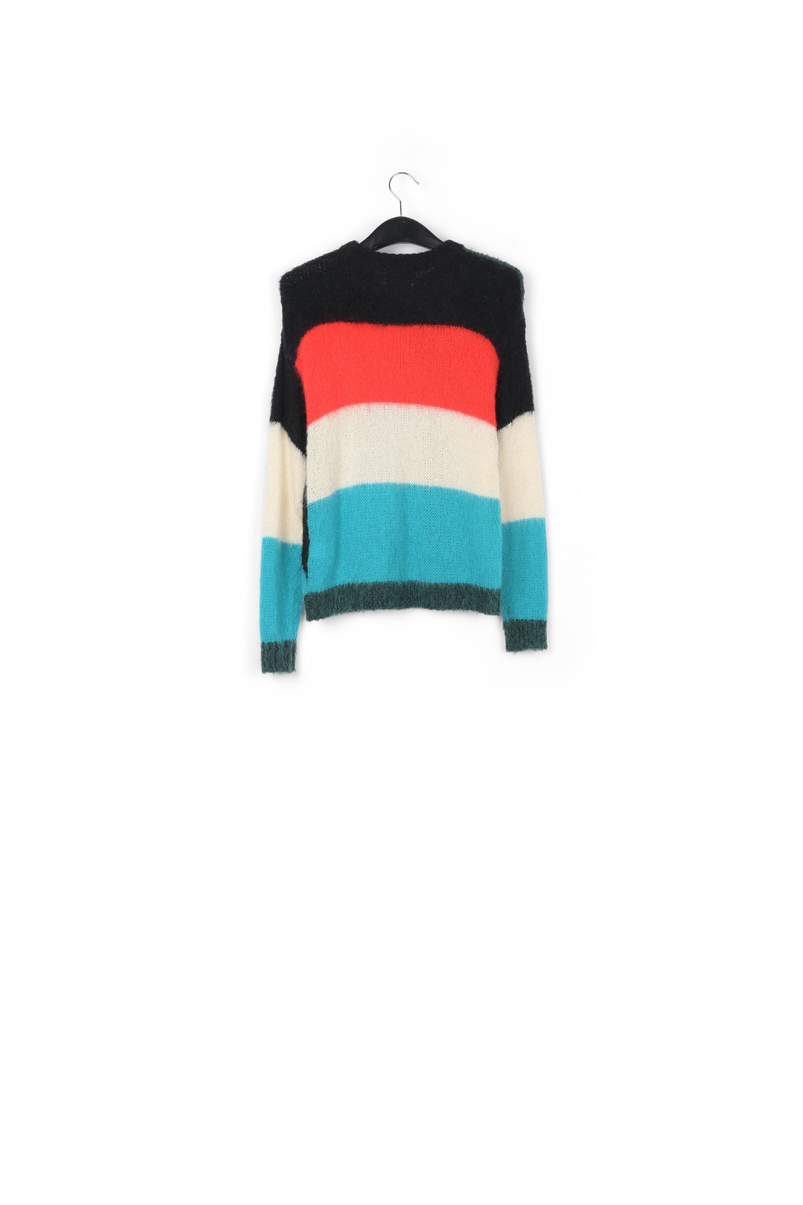 Pull en tricot intarsia vert foncé, bleu et rouge RE—SSENTIEL | Essentiel second hand