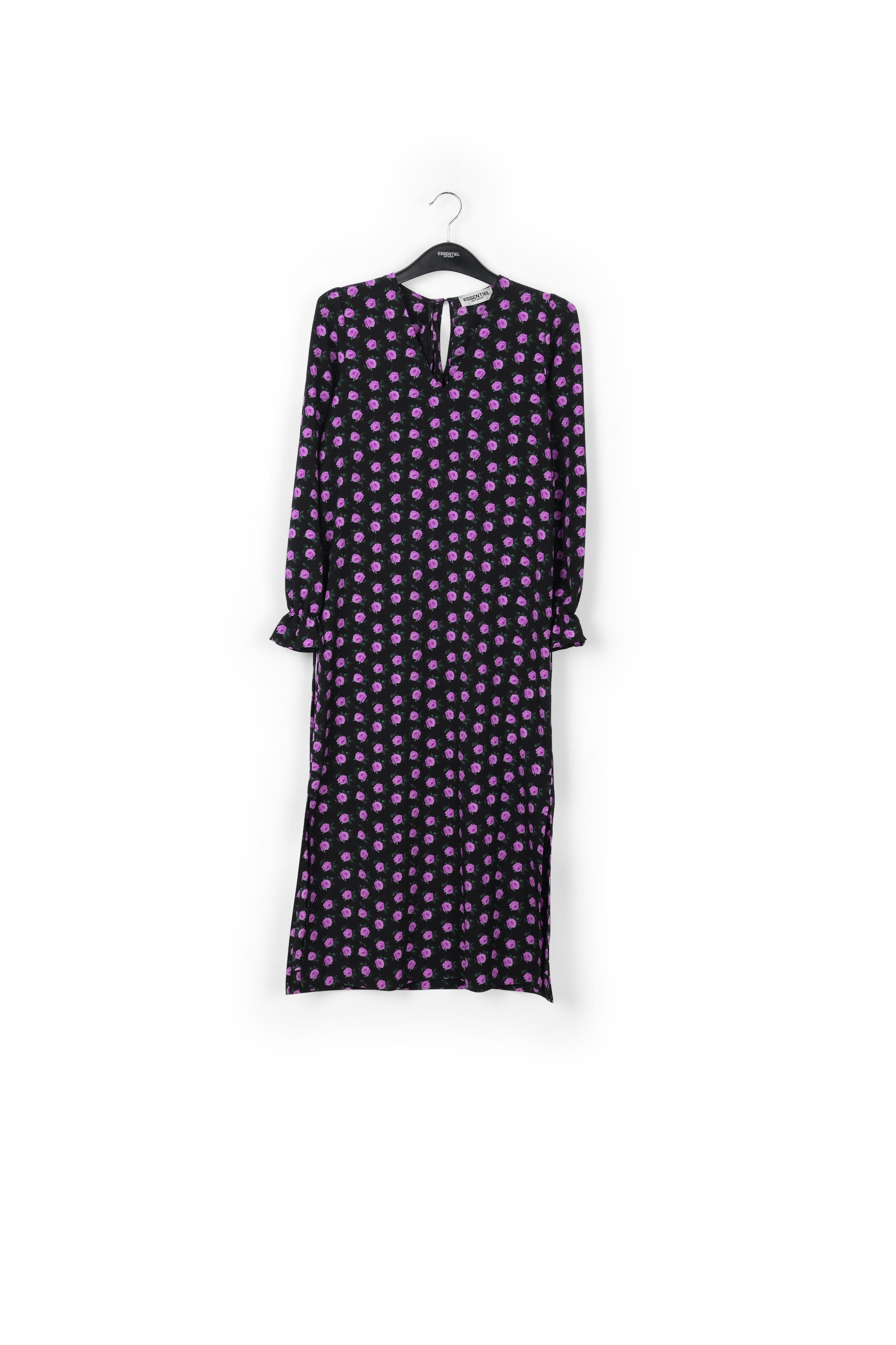 Robe midi ceinturée à imprimé floral noire RE—SSENTIEL | Essentiel second hand