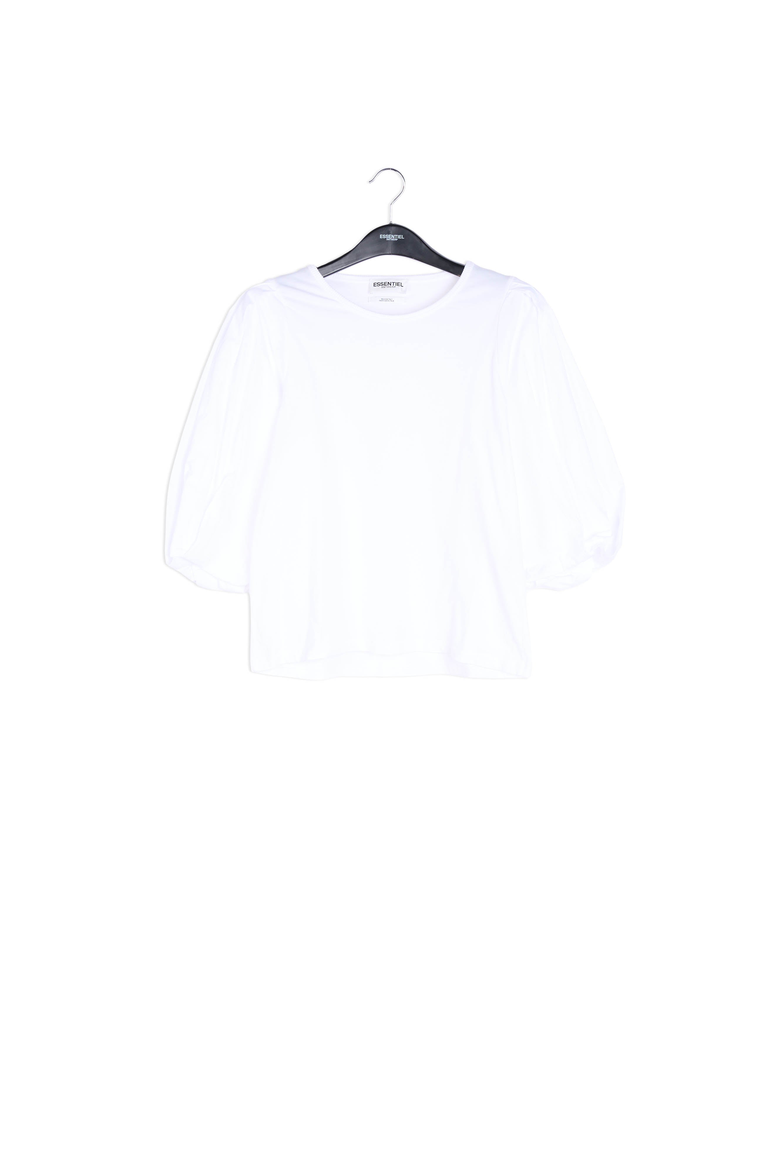 White jersey T-shirt with cotton-poplin sleeves RE—SSENTIEL | Essentiel second hand