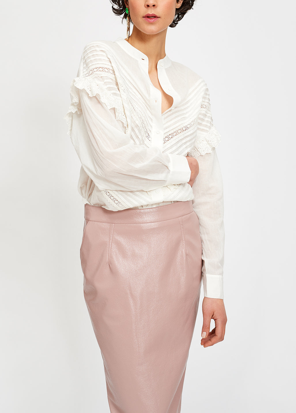 Ruffled off white shirt RE—SSENTIEL | Essentiel second hand