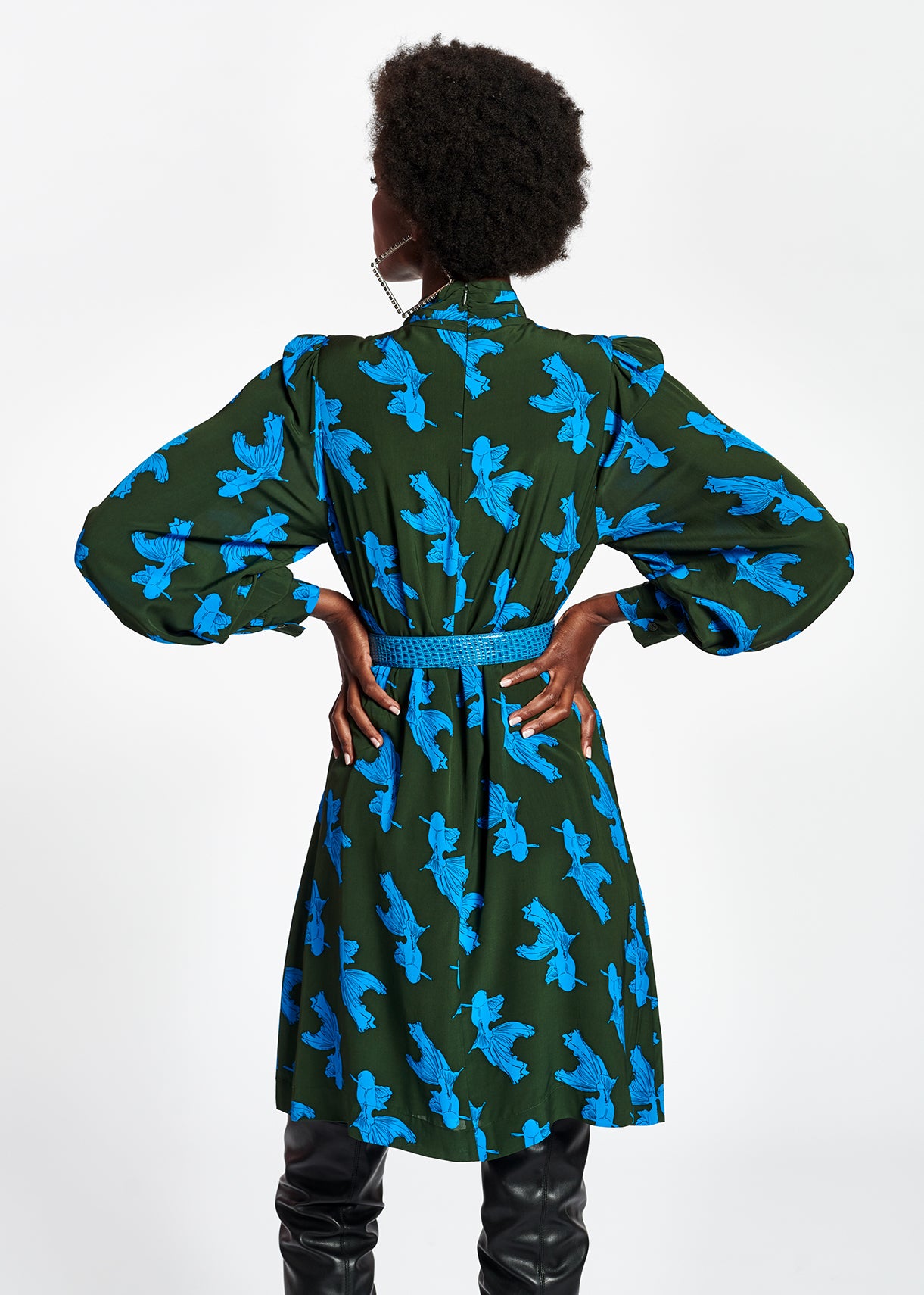 Mini-robe kaki et turquoise à imprimé graphique RE—SSENTIEL | Essentiel second hand