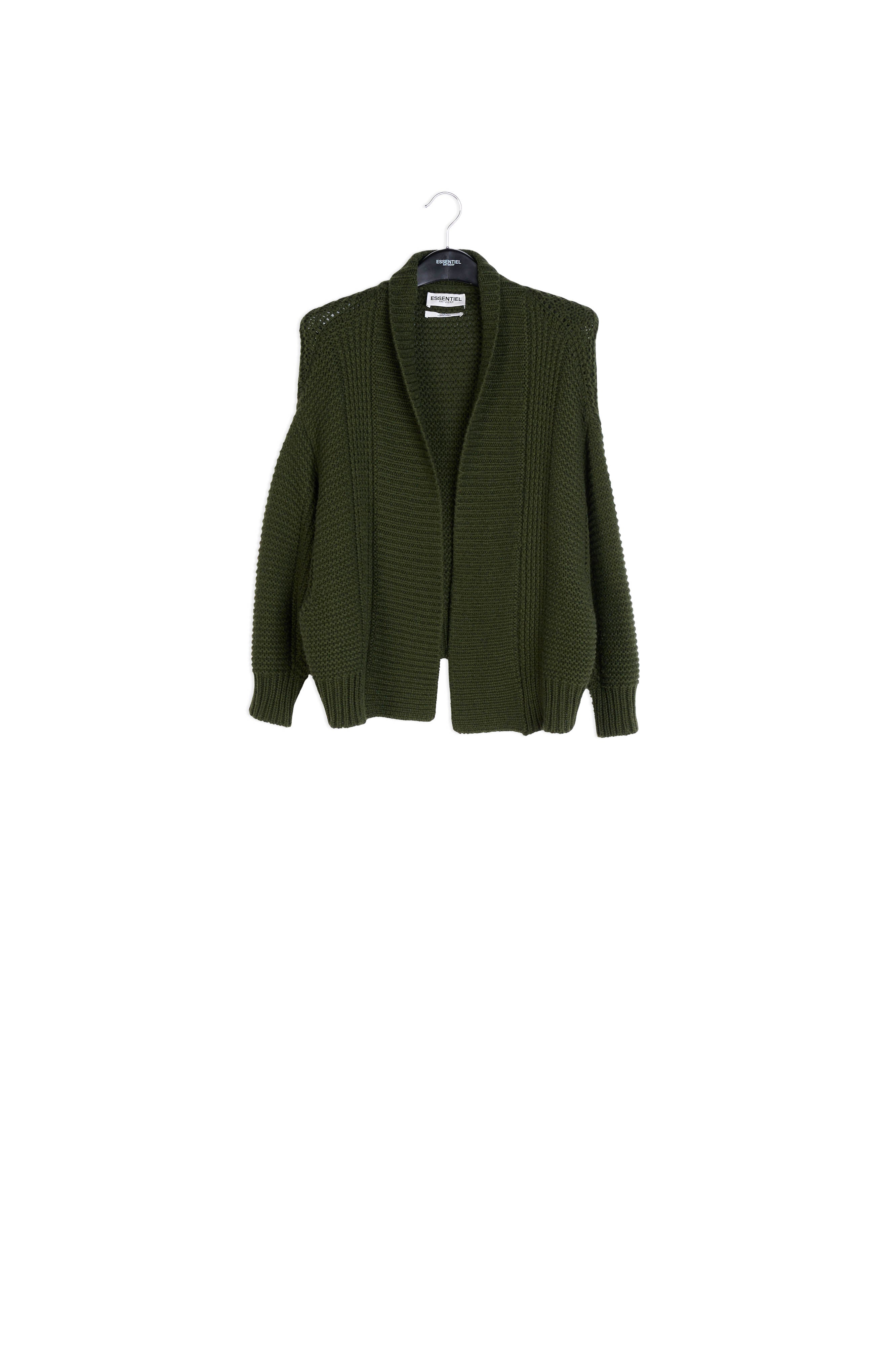Pine green big sleeves knit cardigan RE—SSENTIEL | Essentiel second hand