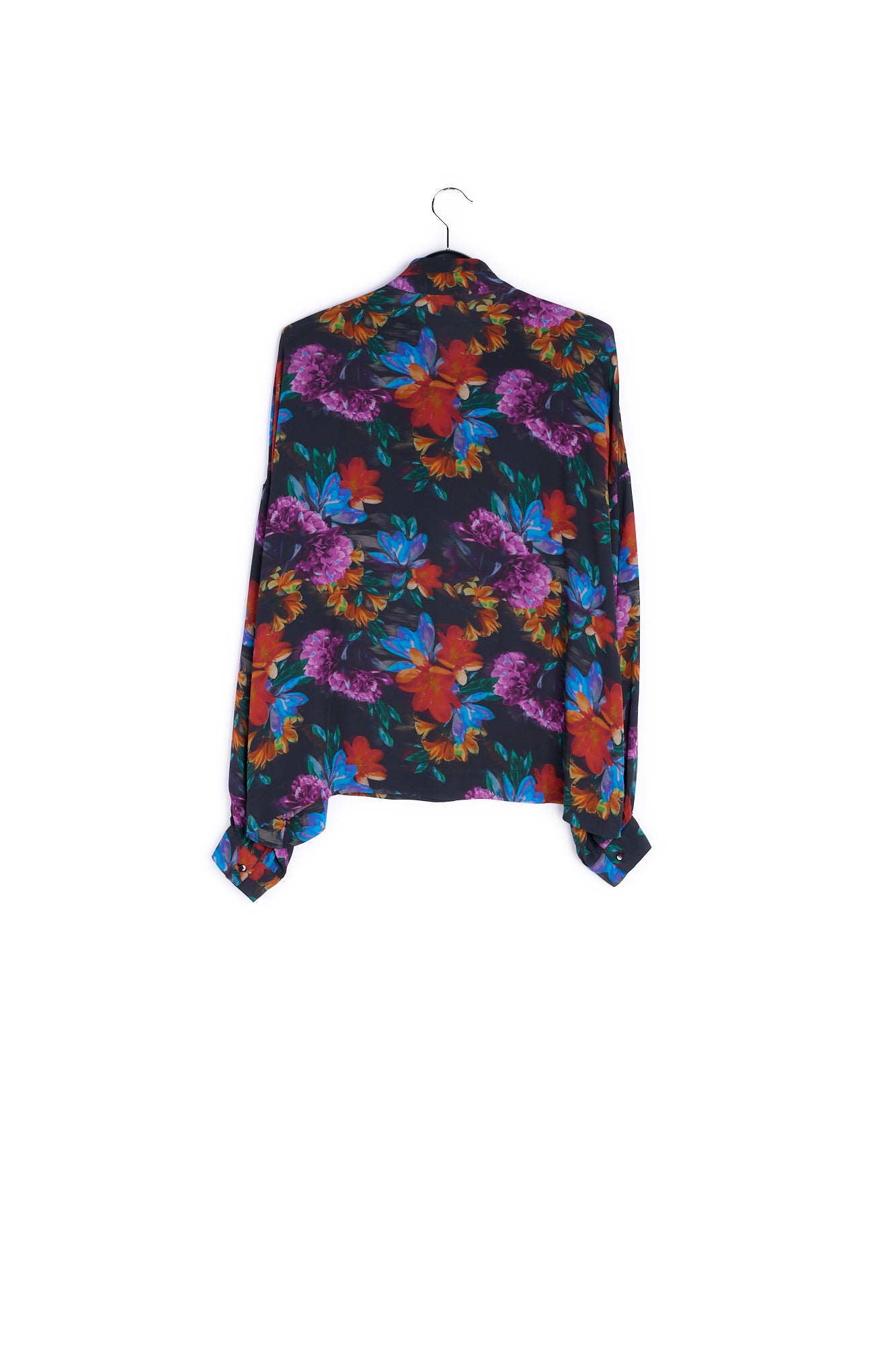 Shirt with bow and anthracite grey, blue and orange floral print RE—SSENTIEL | Essentiel second hand
