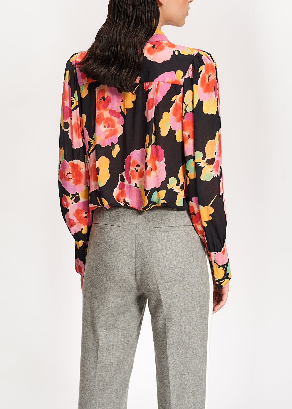 Zwart hemd met bloemenprint RE—SSENTIEL | Essentiel second hand