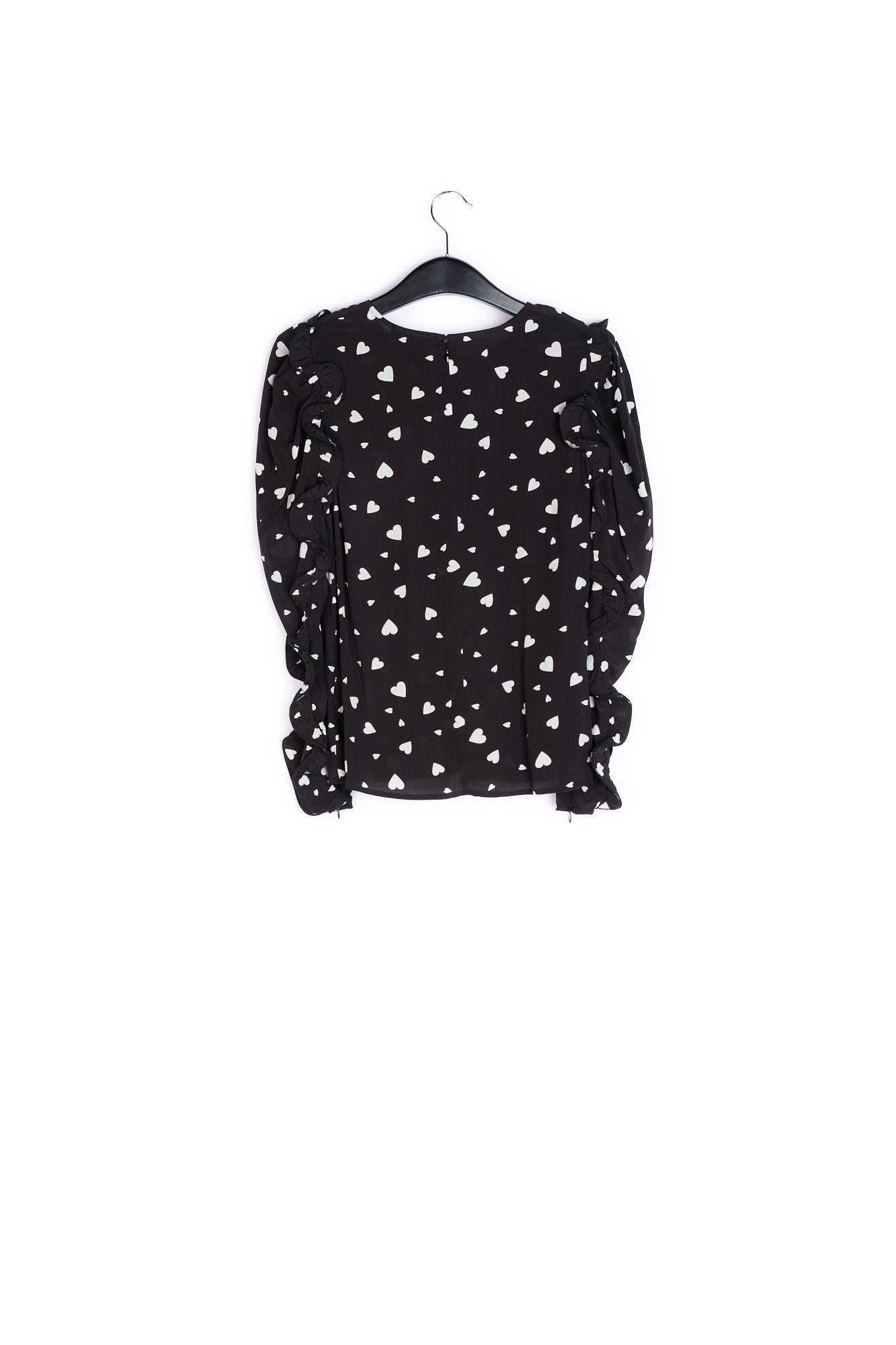 Black heart-print top with ruffled sleeves RE—SSENTIEL | Essentiel second hand