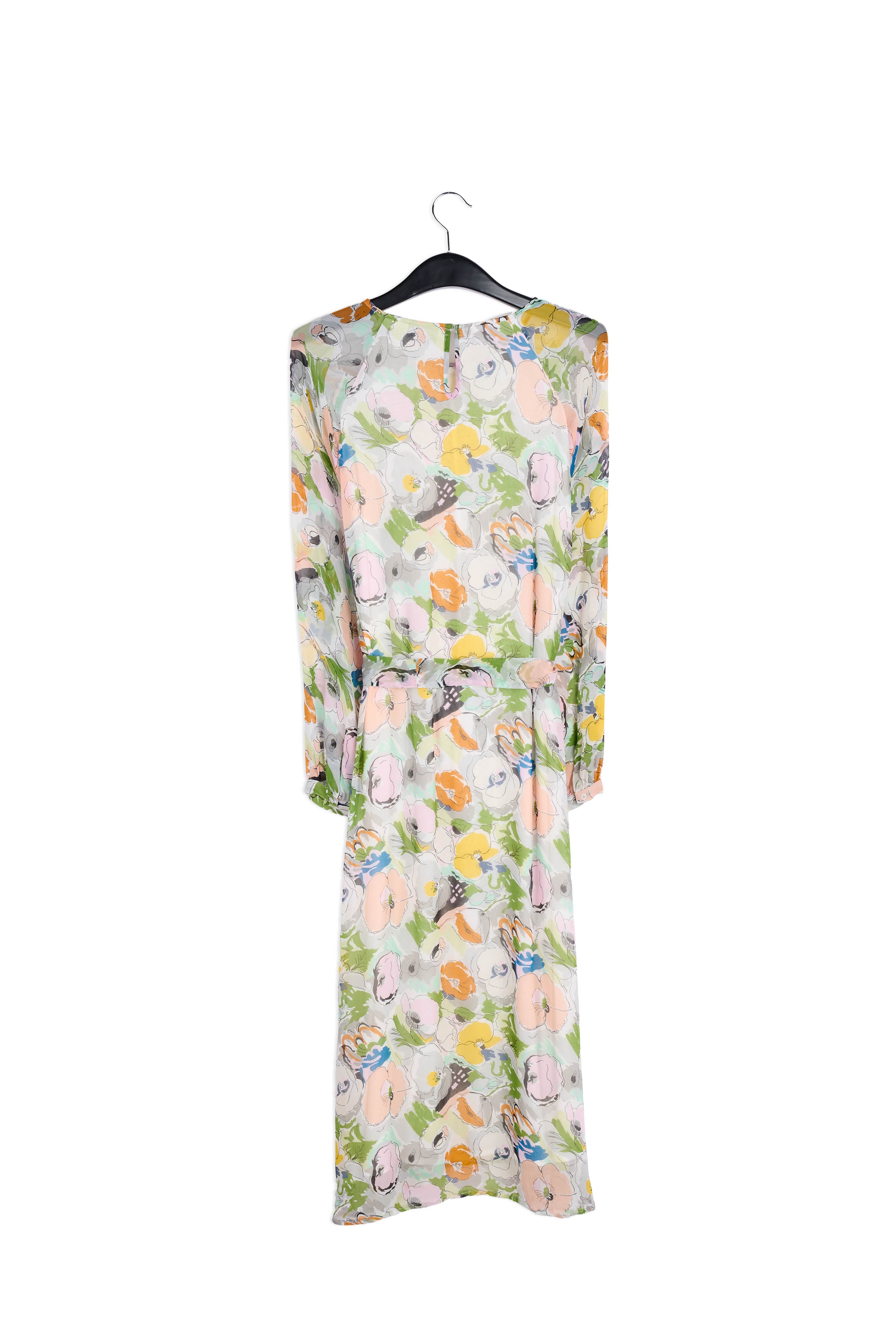 A-lijnjurk met meerkleurige bloemenprint en transparante mouwen RE—SSENTIEL | Essentiel second hand